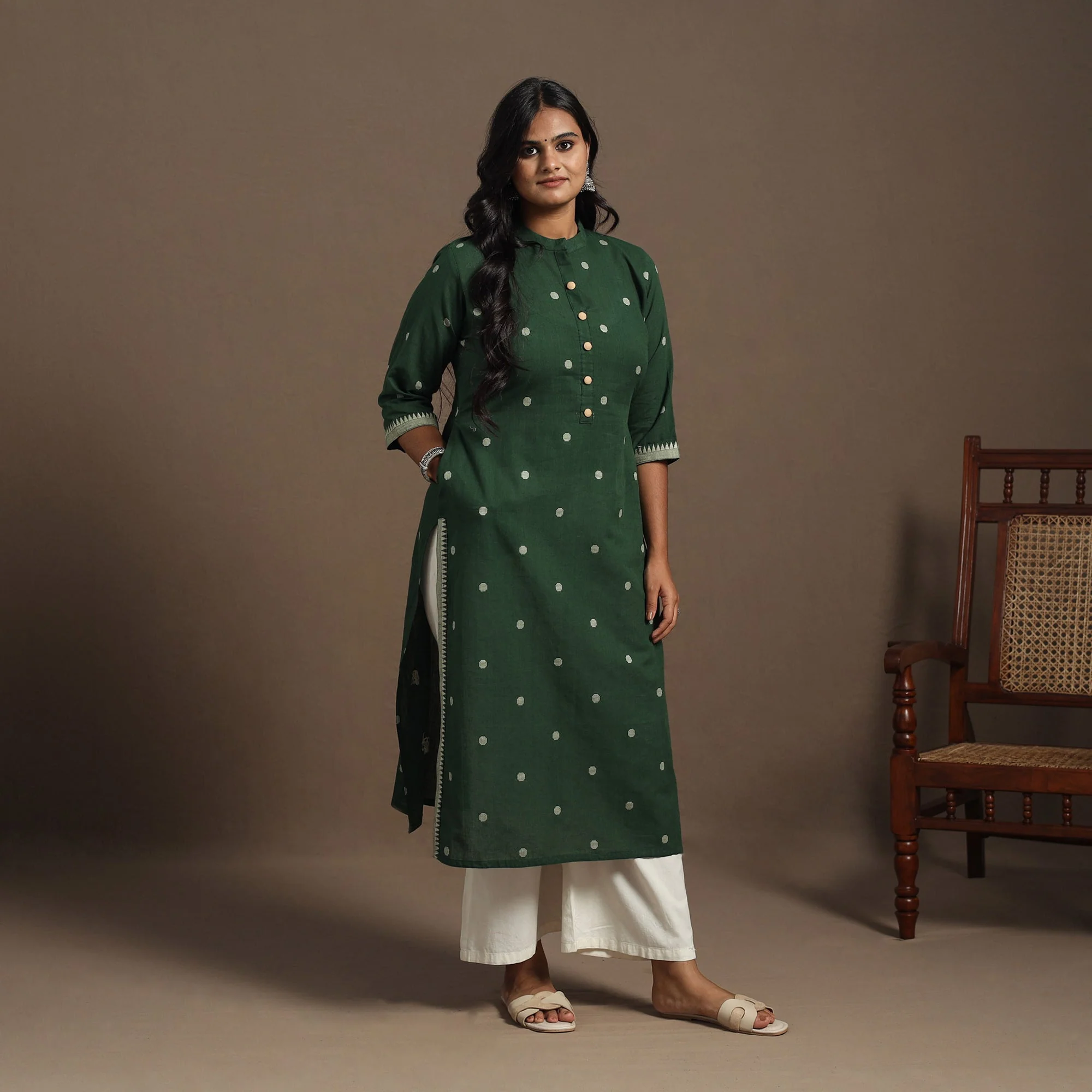 Green - Straight Cotton Jacquard Kurta 08 - Image 2