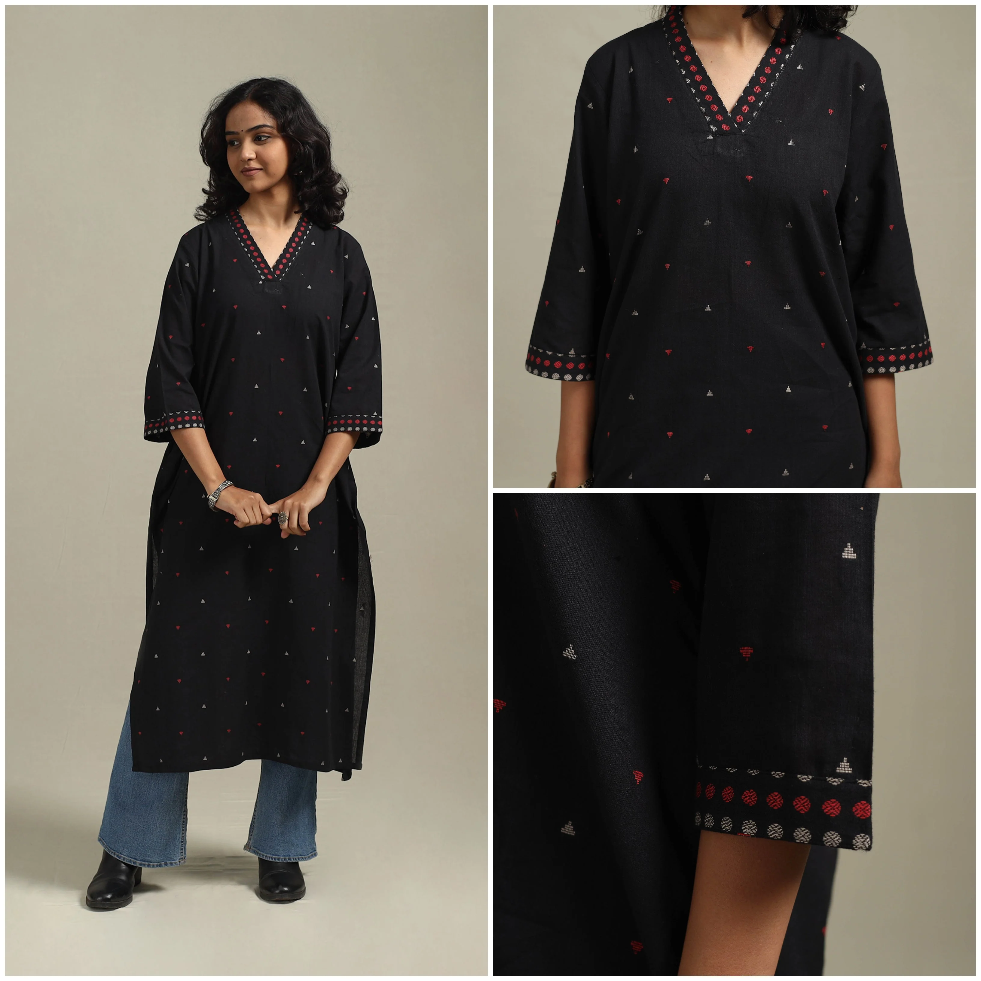 Black - Straight Cotton Jacquard Kurta 13 - Image 3