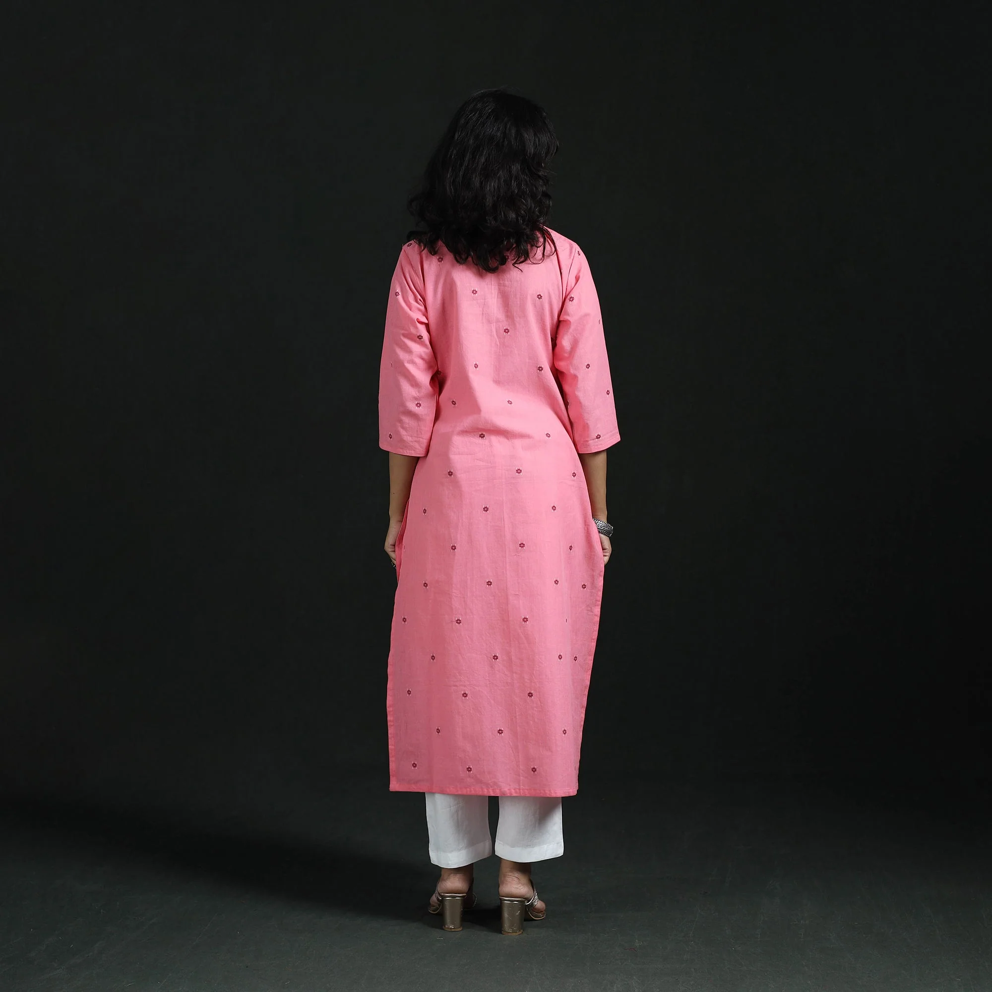 Pink - Straight Cotton Jacquard Kurta for women 04 - Image 4