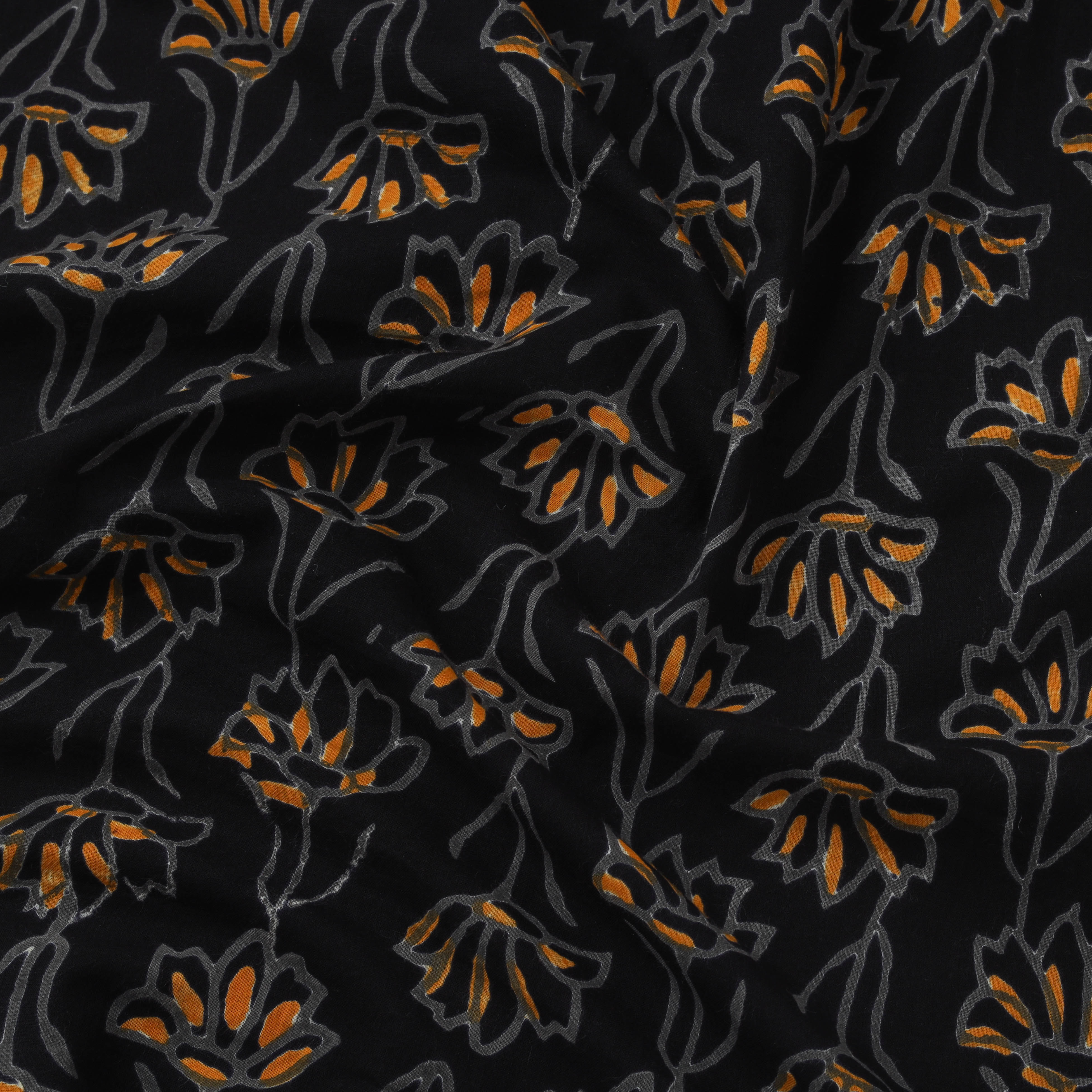 Black - Syahi Begar Cotton Hand Block Bagru Print Fabric 03 - Image 3
