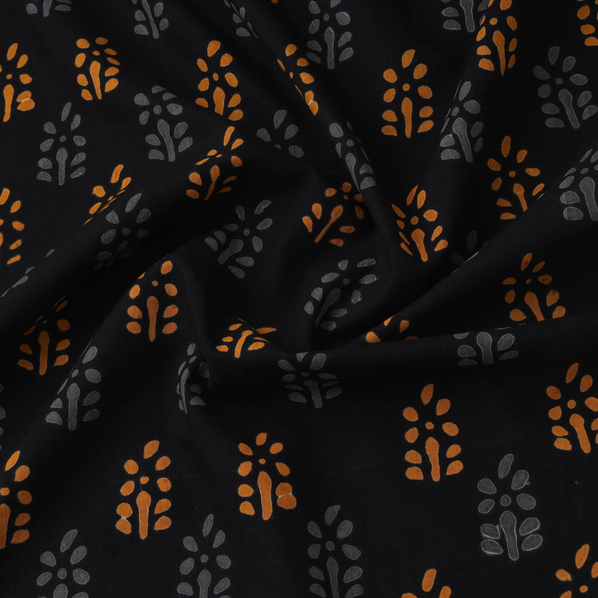 Black - Syahi Begar Cotton Hand Block Bagru Print Fabric 04 - Image 3