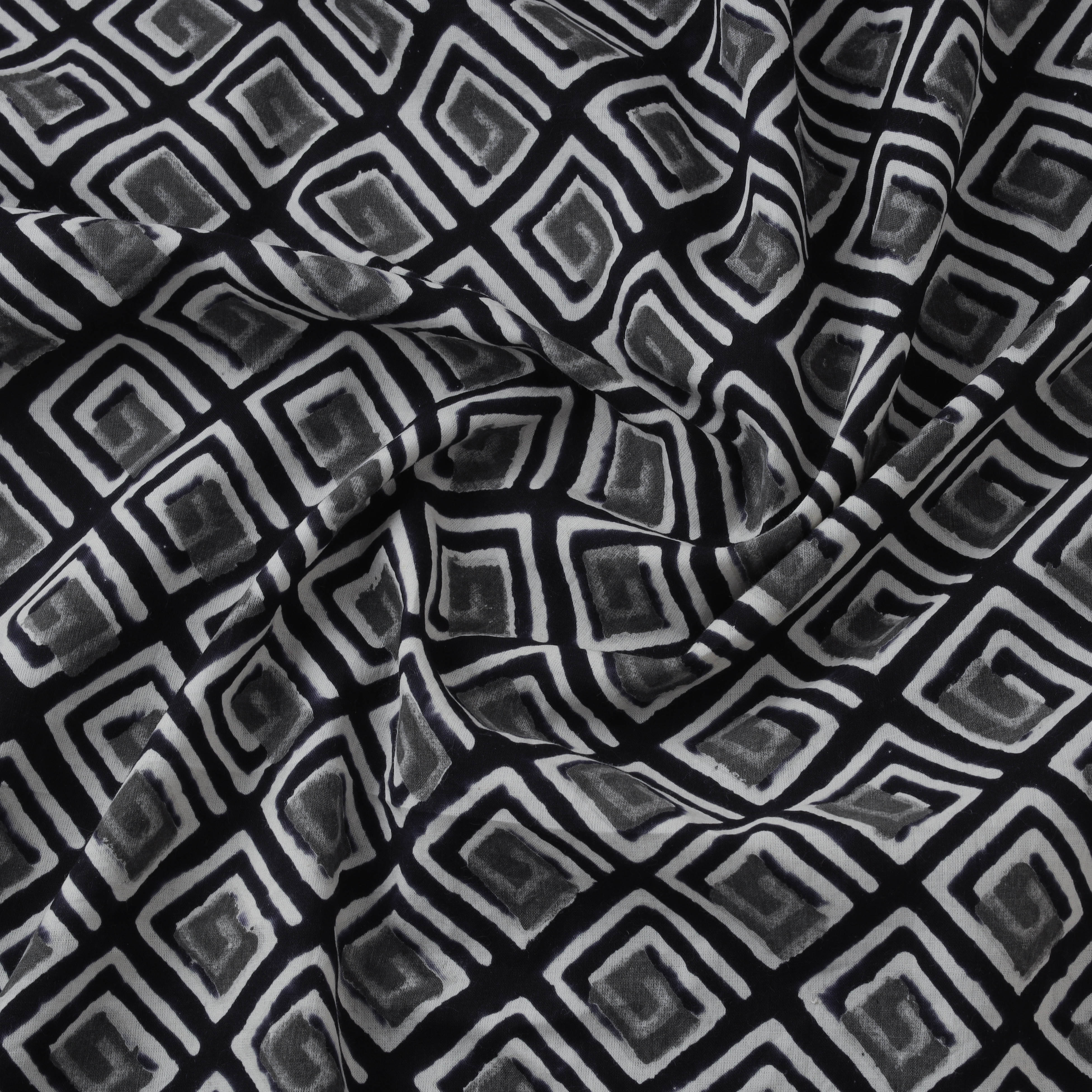 Black - Syahi Begar Cotton Hand Block Bagru Print Fabric 05 - Image 3