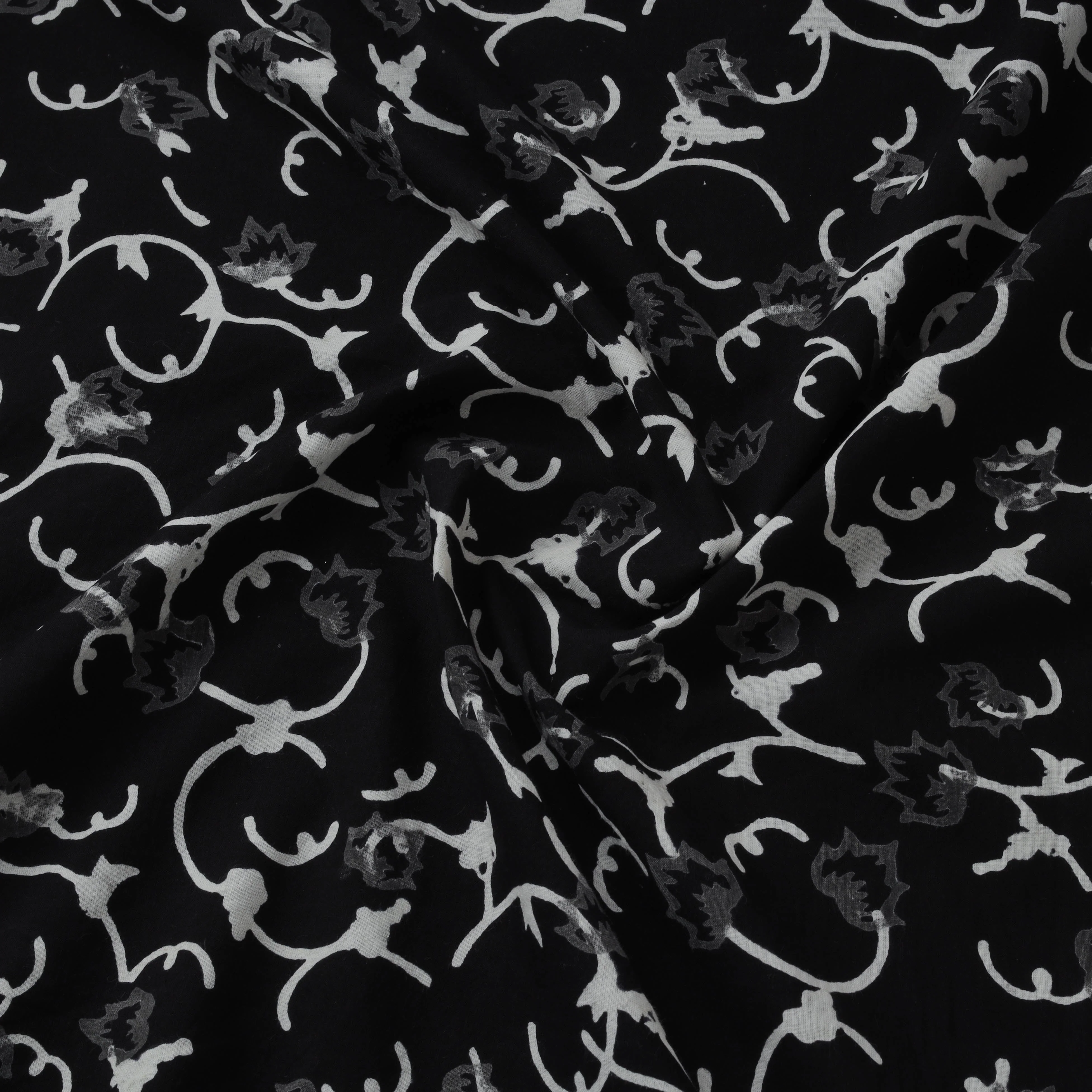 Black - Syahi Begar Cotton Hand Block Bagru Print Fabric 07 - Image 3