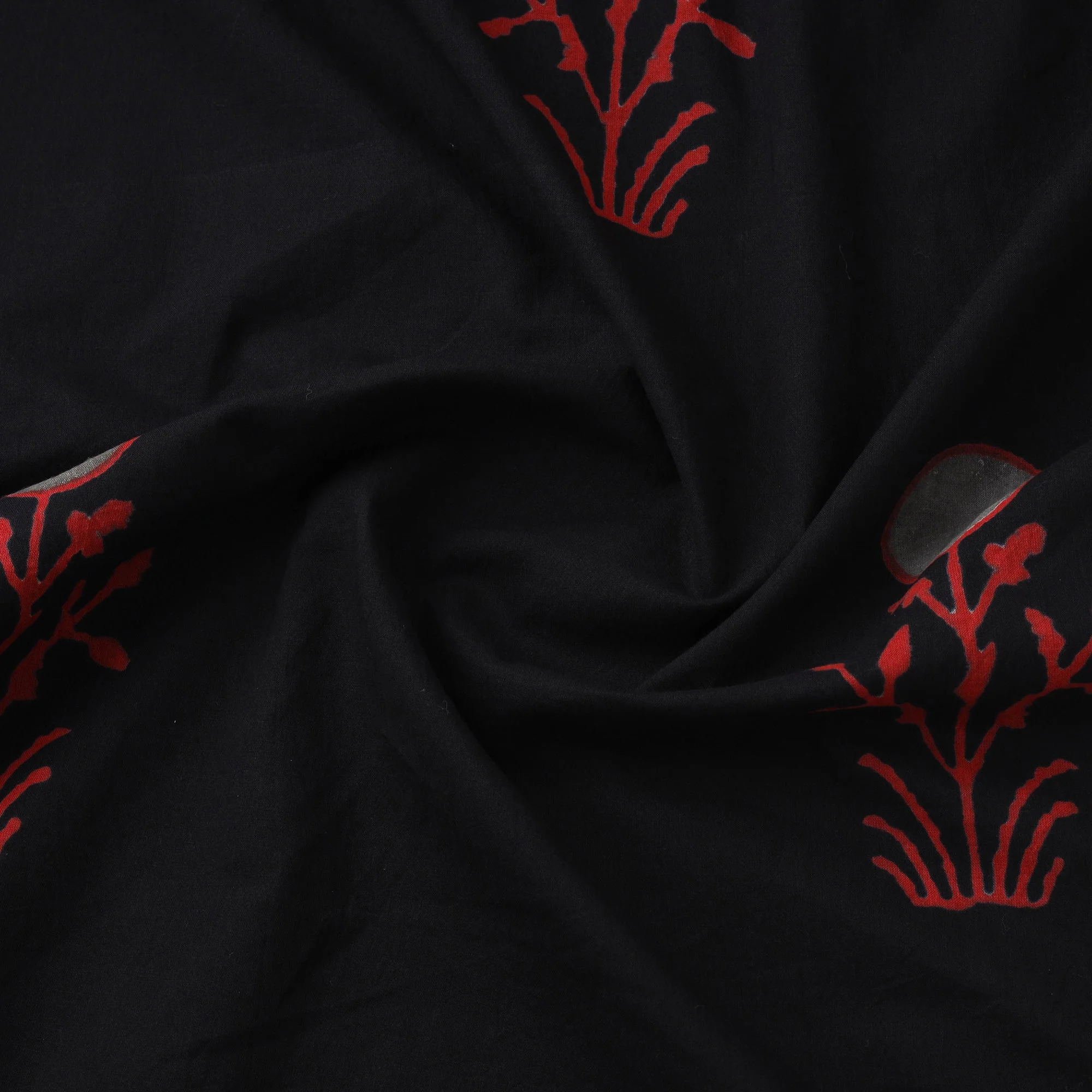 Black - Syahi Begar Cotton Hand Block Bagru Print Fabric 13 - Image 3