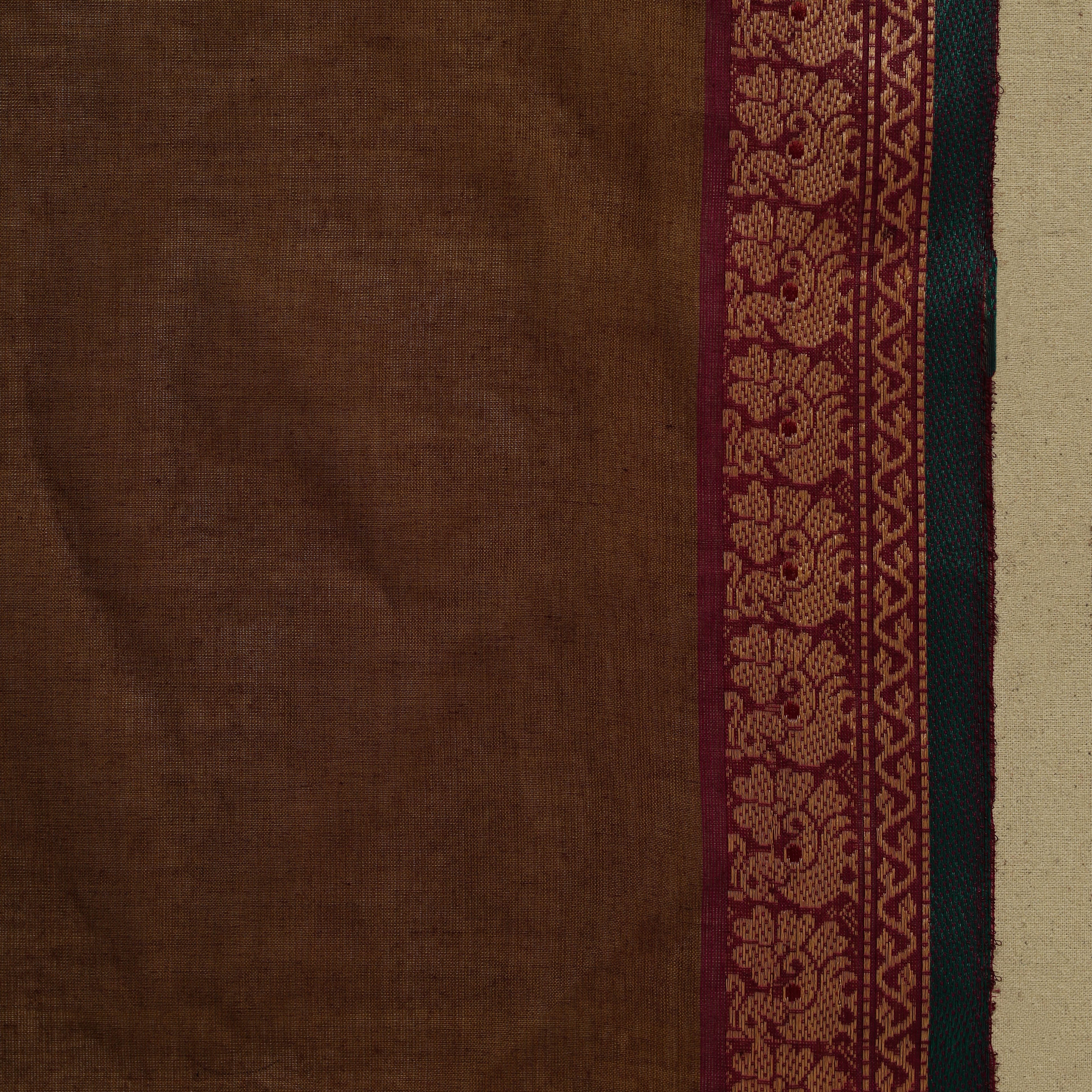 Brown - Thread Buti Cotton Kanchipuram Saree with Border 21 - Image 5