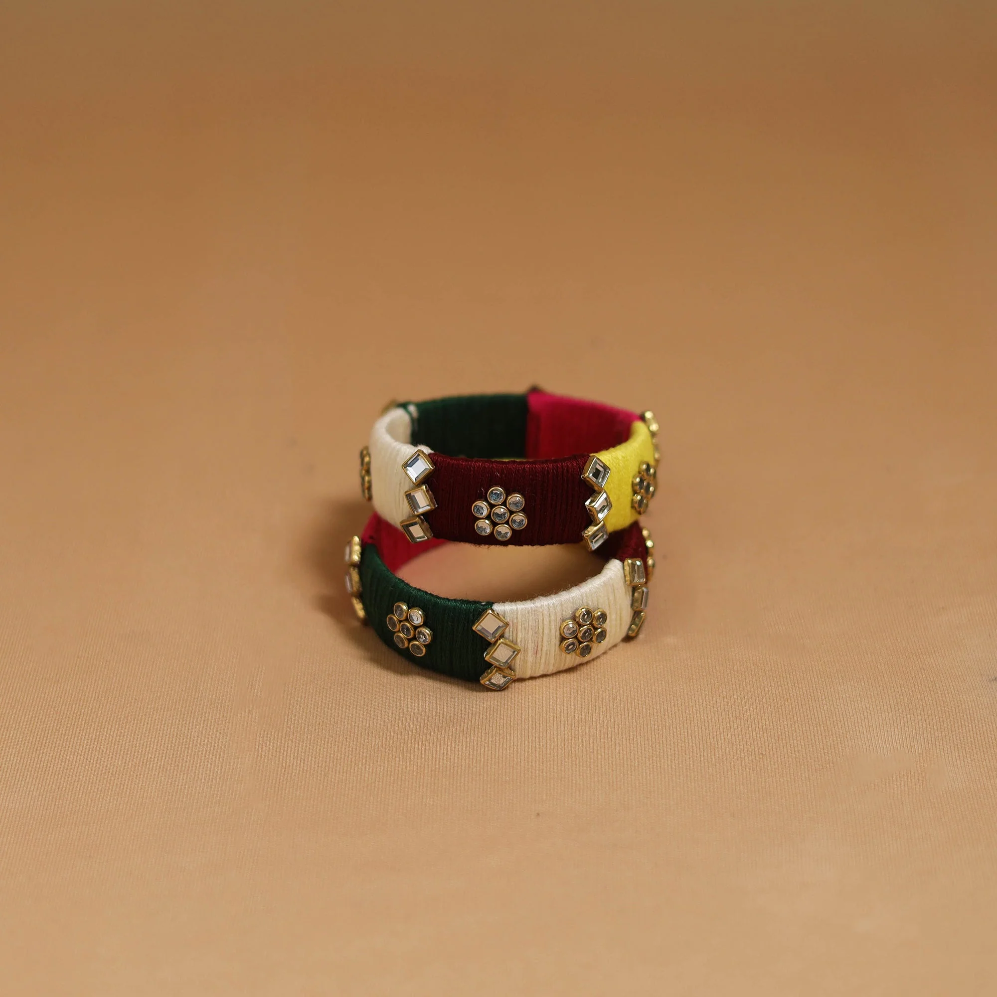 Thread Kundan Work Handmade Bangle (Set of 2) 03