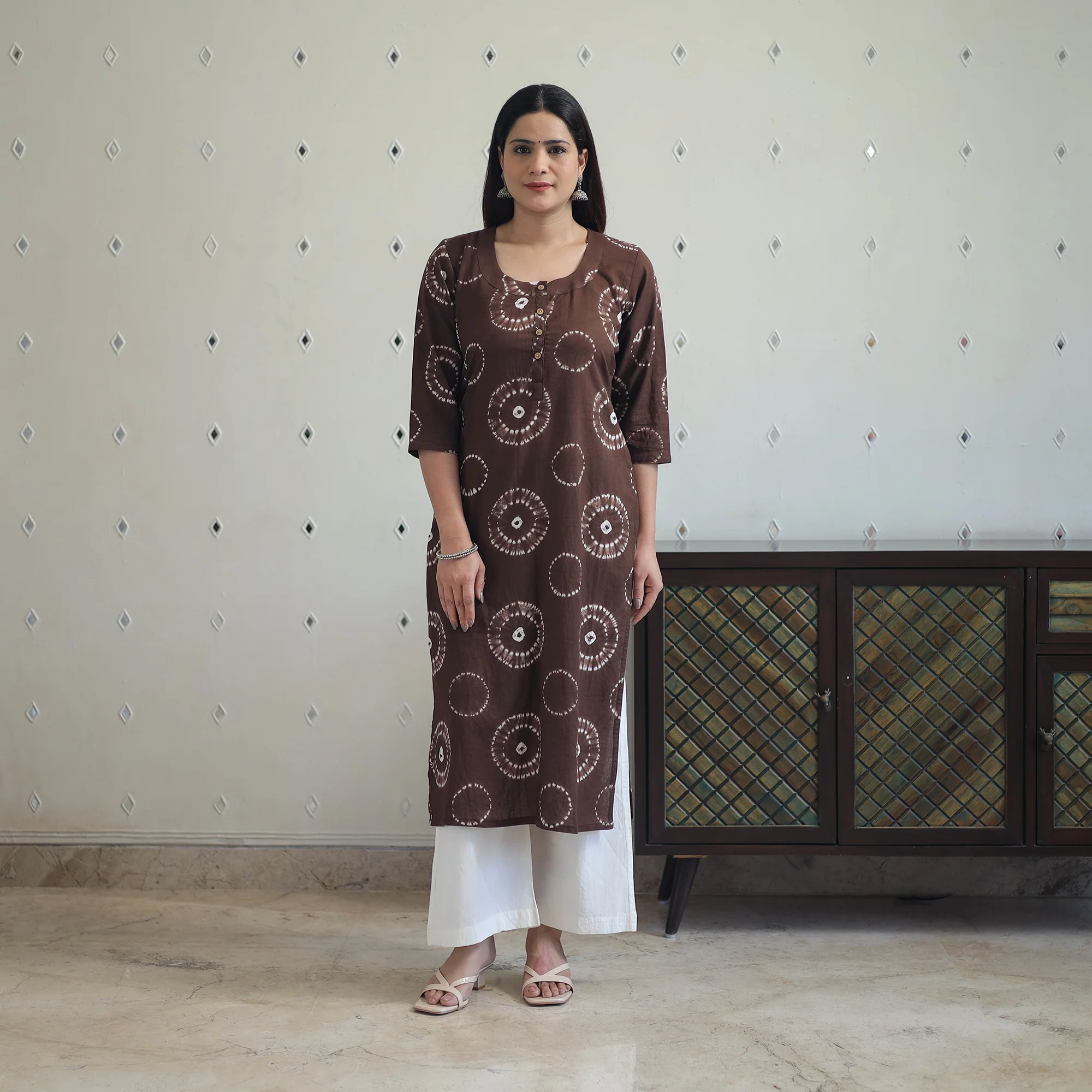 Brown - Tie & Dye Cotton Straight Shibori Kurta 05 - Image 2