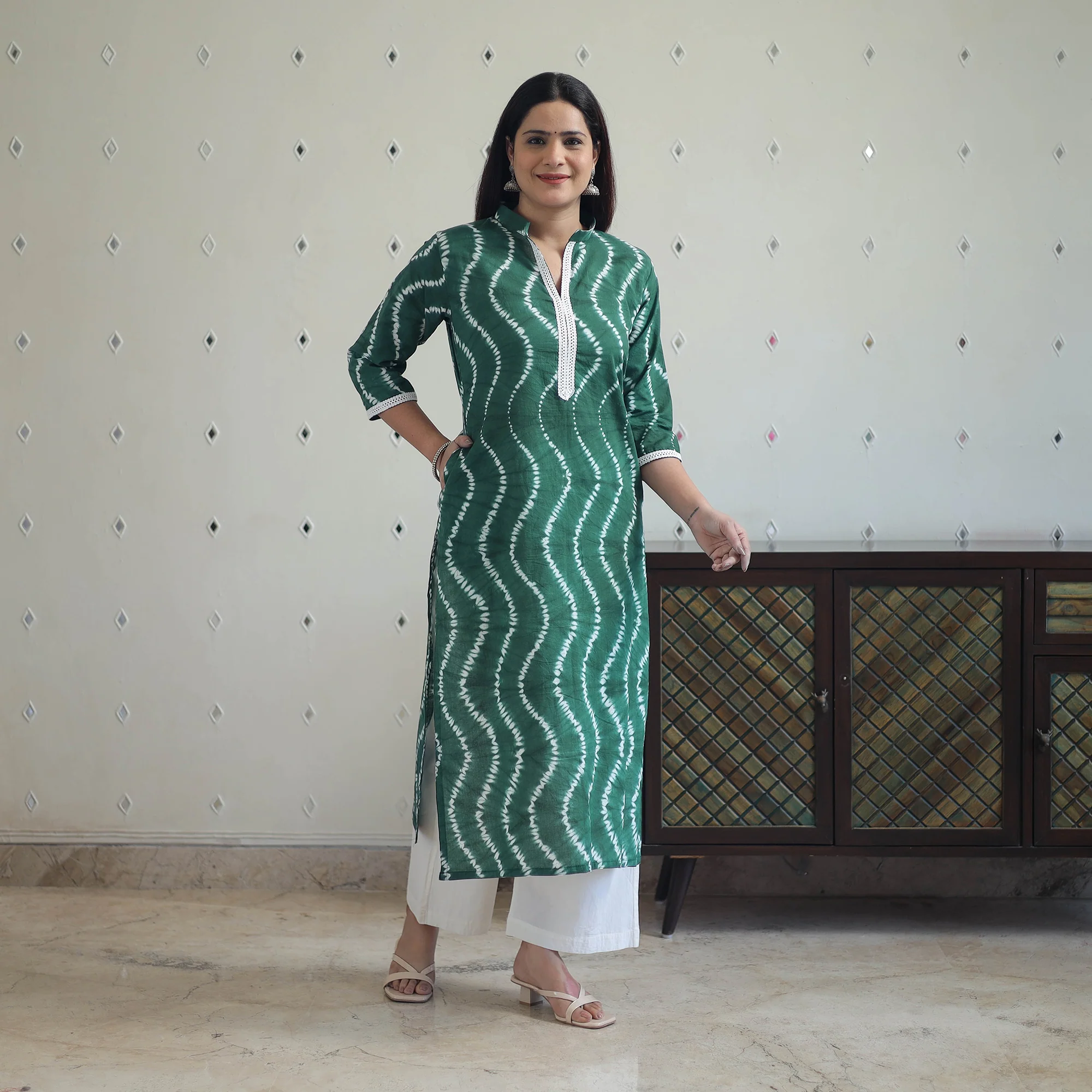 Green - Tie & Dye Cotton Straight Shibori Kurta 10 - Image 3