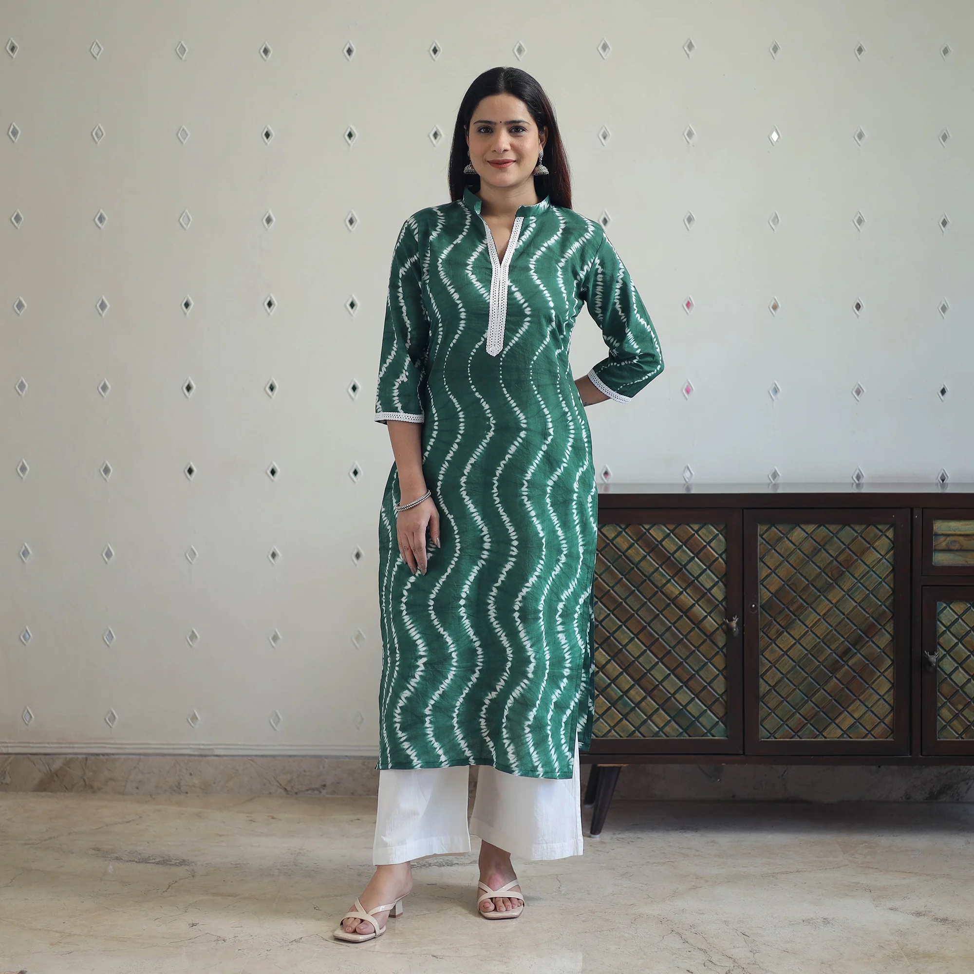 Green - Tie & Dye Cotton Straight Shibori Kurta 10 - Image 4