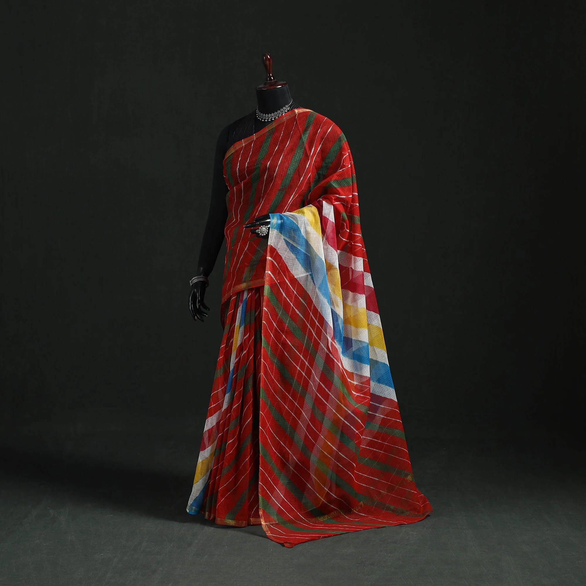 Red - Tie-Dye Kota Doria Cotton Leheriya Saree 01