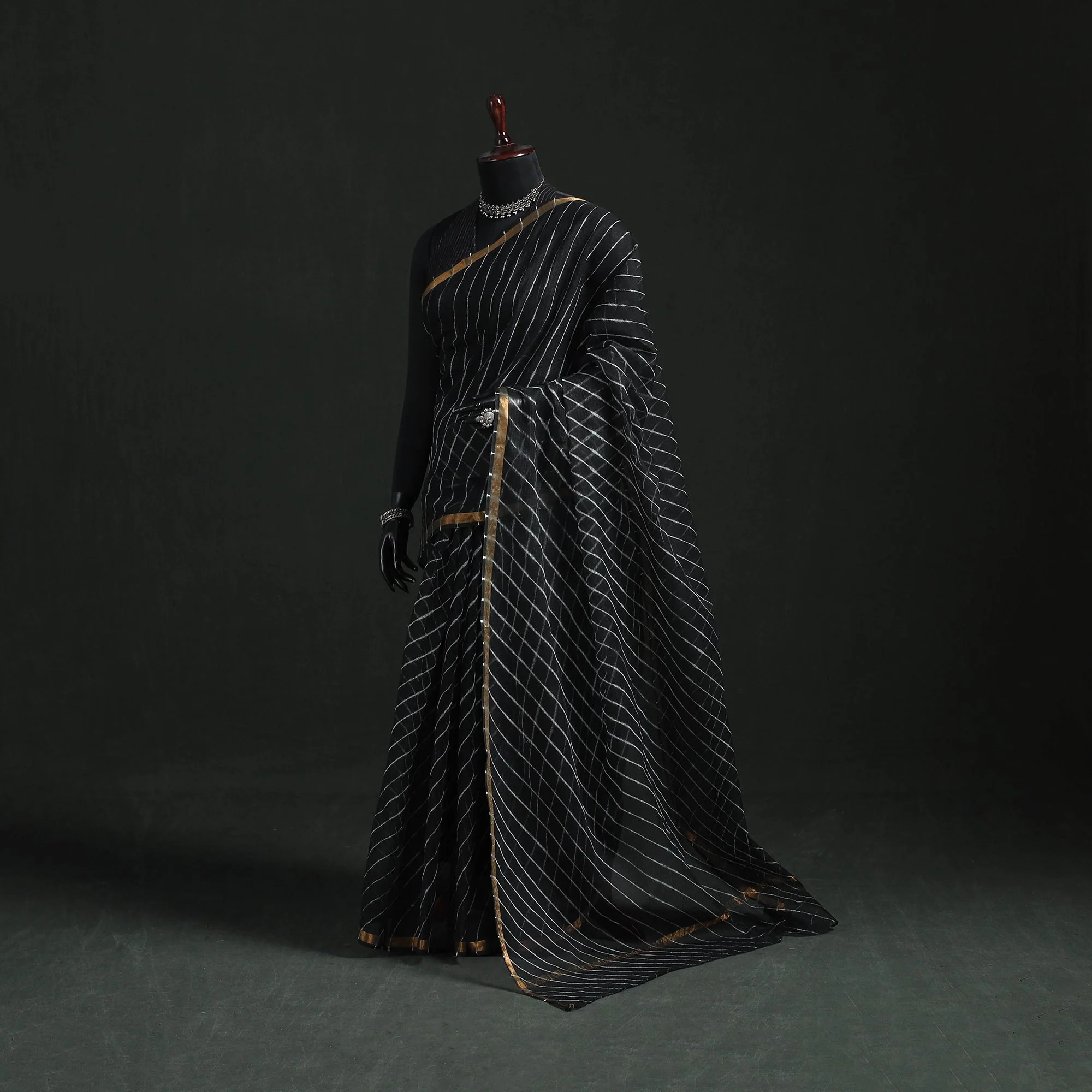 Black - Tie-Dye Kota Doria Cotton Leheriya Saree 03