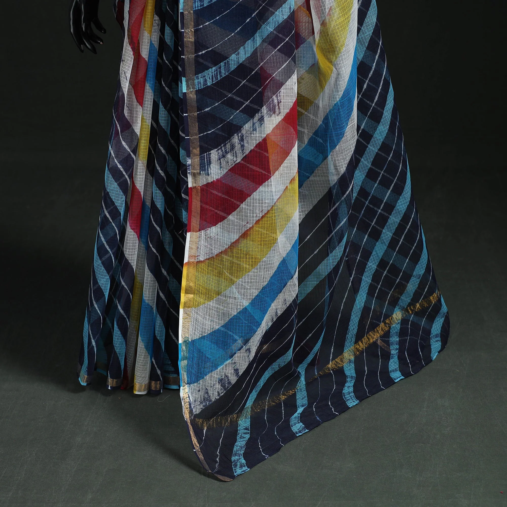 Blue - Tie-Dye Kota Doria Cotton Leheriya Saree 09 - Image 4