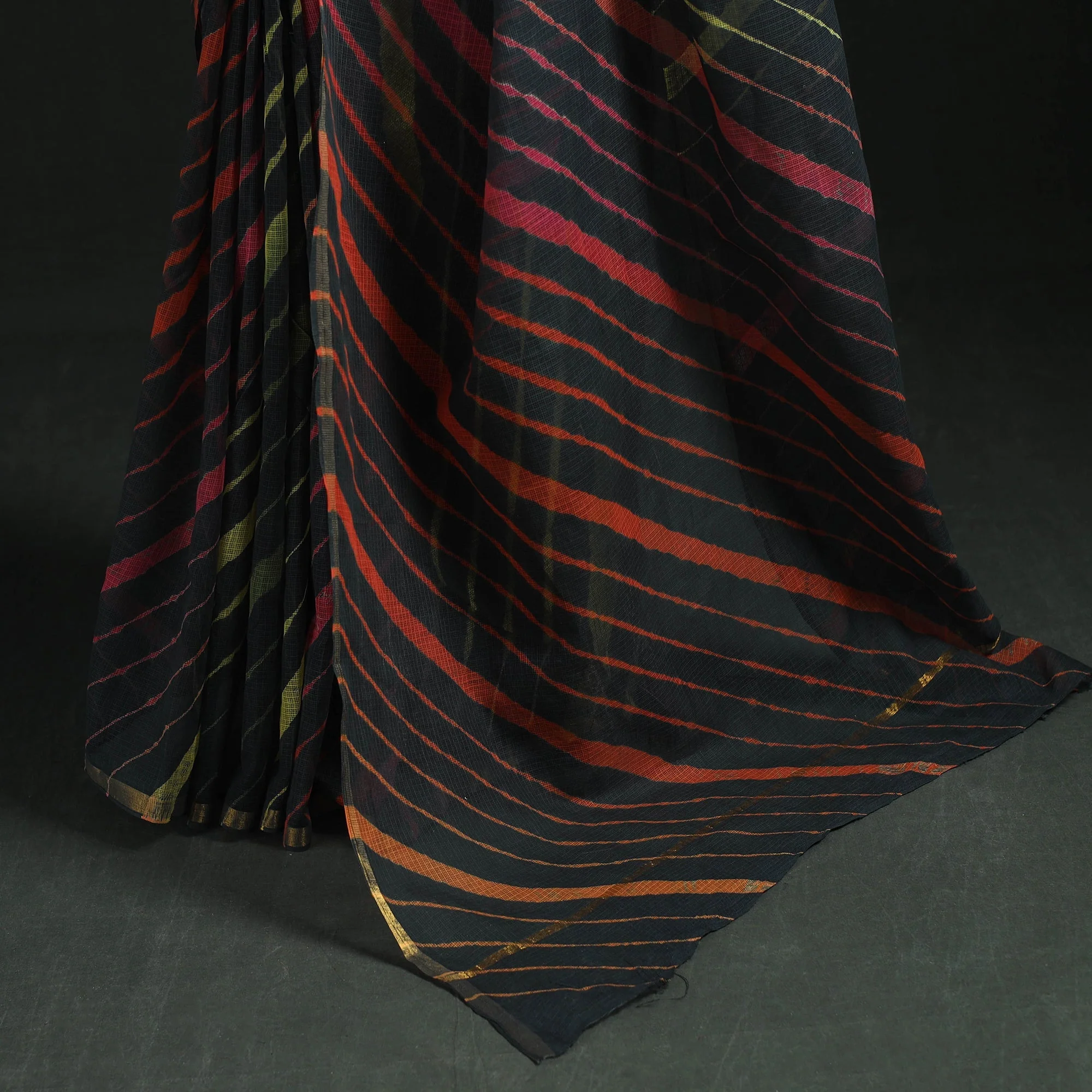 Black - Tie-Dye Kota Doria Cotton Leheriya Saree 10 - Image 4
