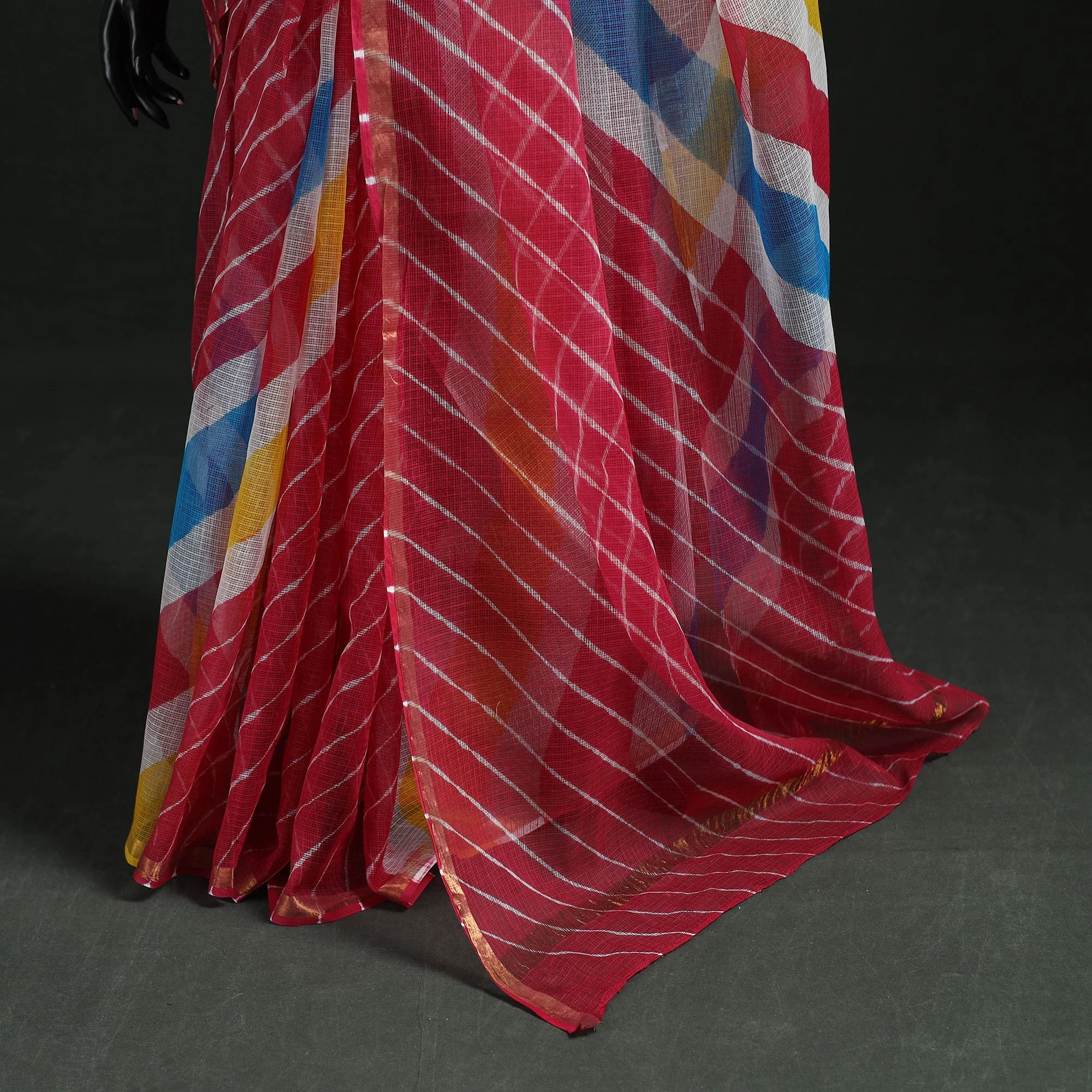 Pink - Tie-Dye Kota Doria Cotton Leheriya Saree 24 - Image 4