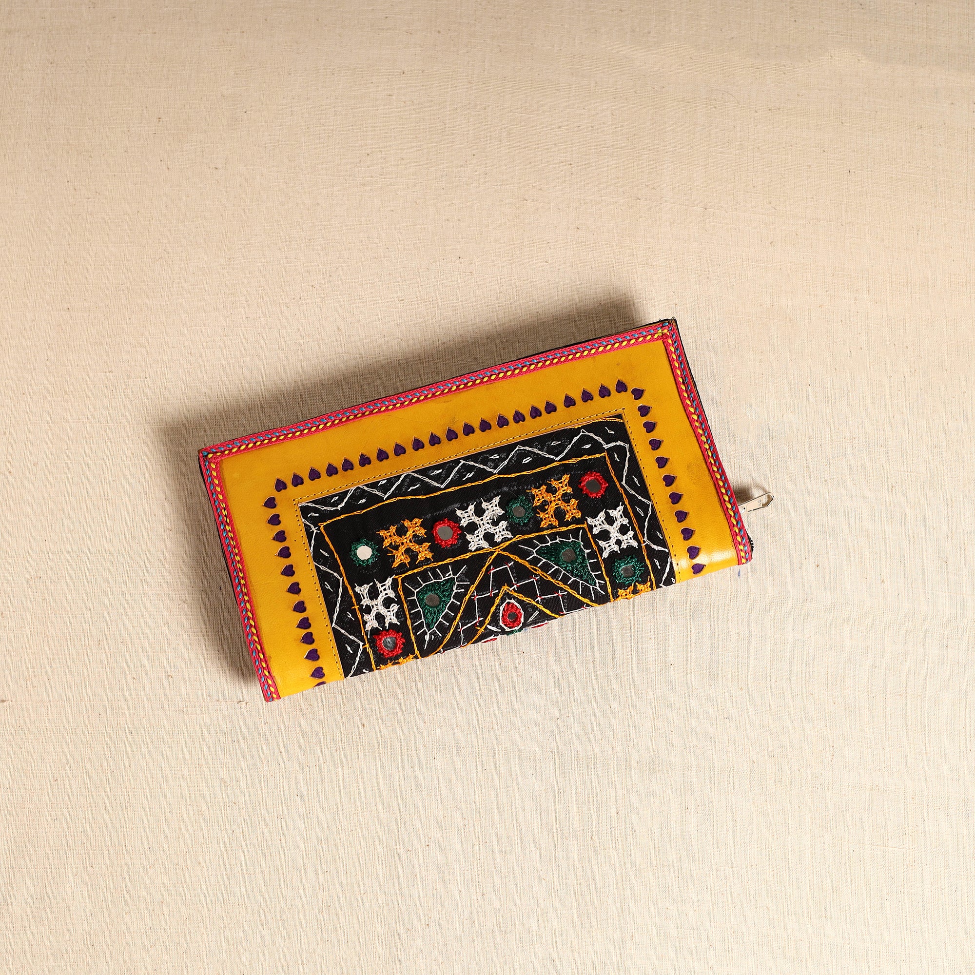 Traditional Kutch Hand Embroidery Leather Clutch / Wallet 49 - Image 3