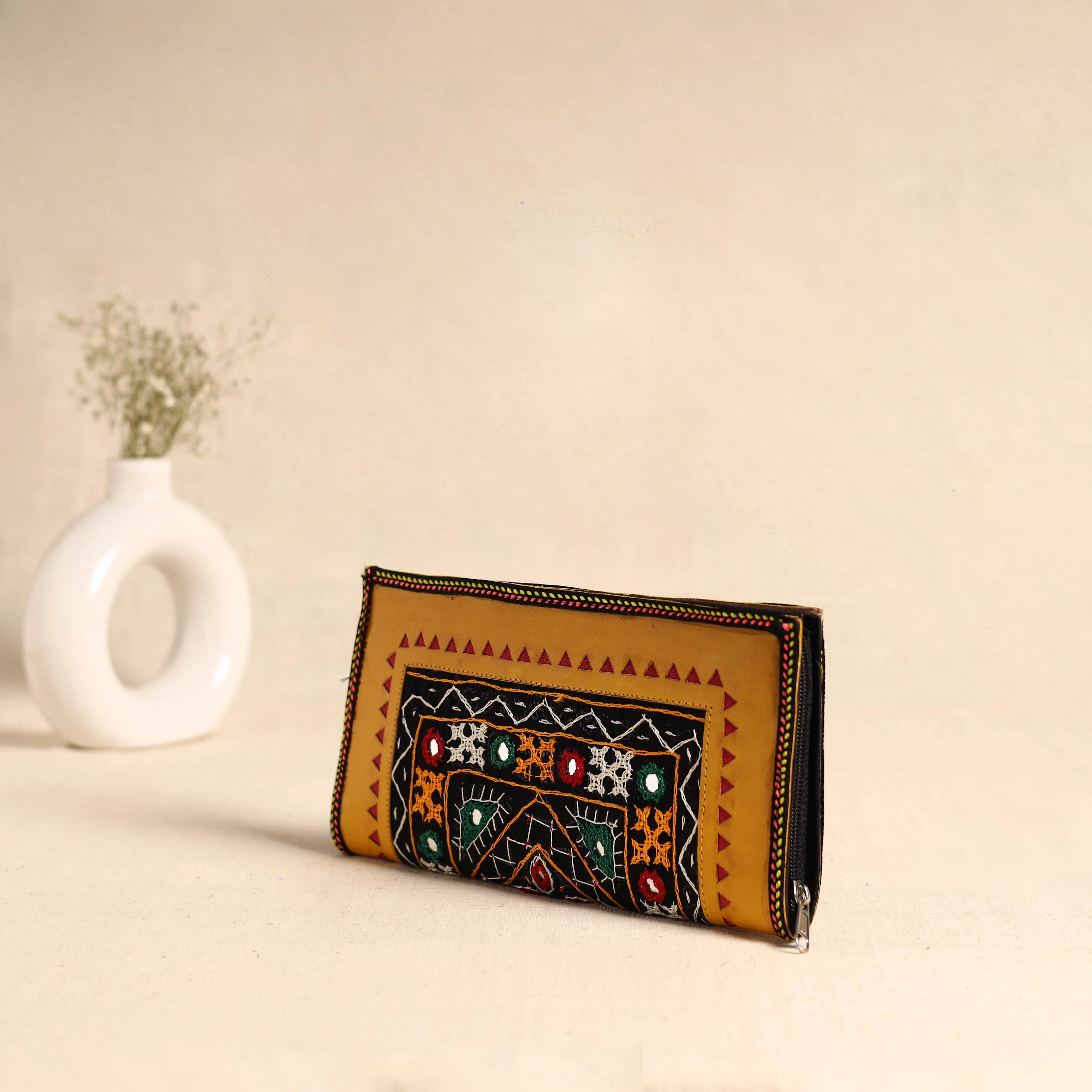 Traditional Kutch Hand Embroidery Leather Clutch / Wallet 53 - Image 2