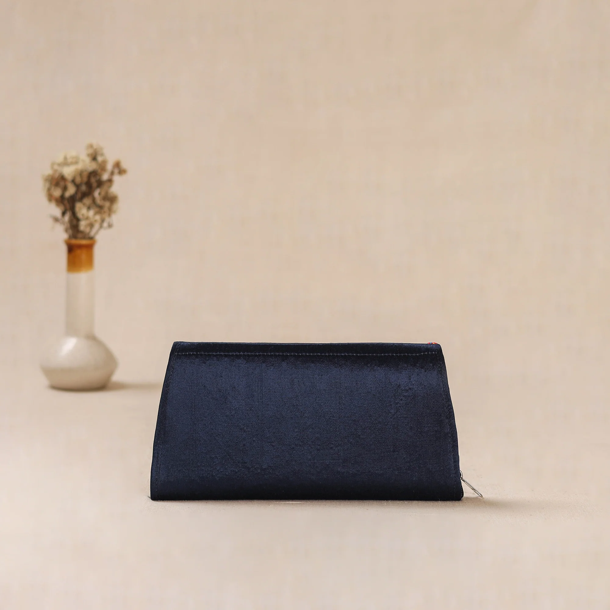 Blue - Traditional Kutch Mashru Silk Leather Flap Clutch / Wallet 02 - Image 3
