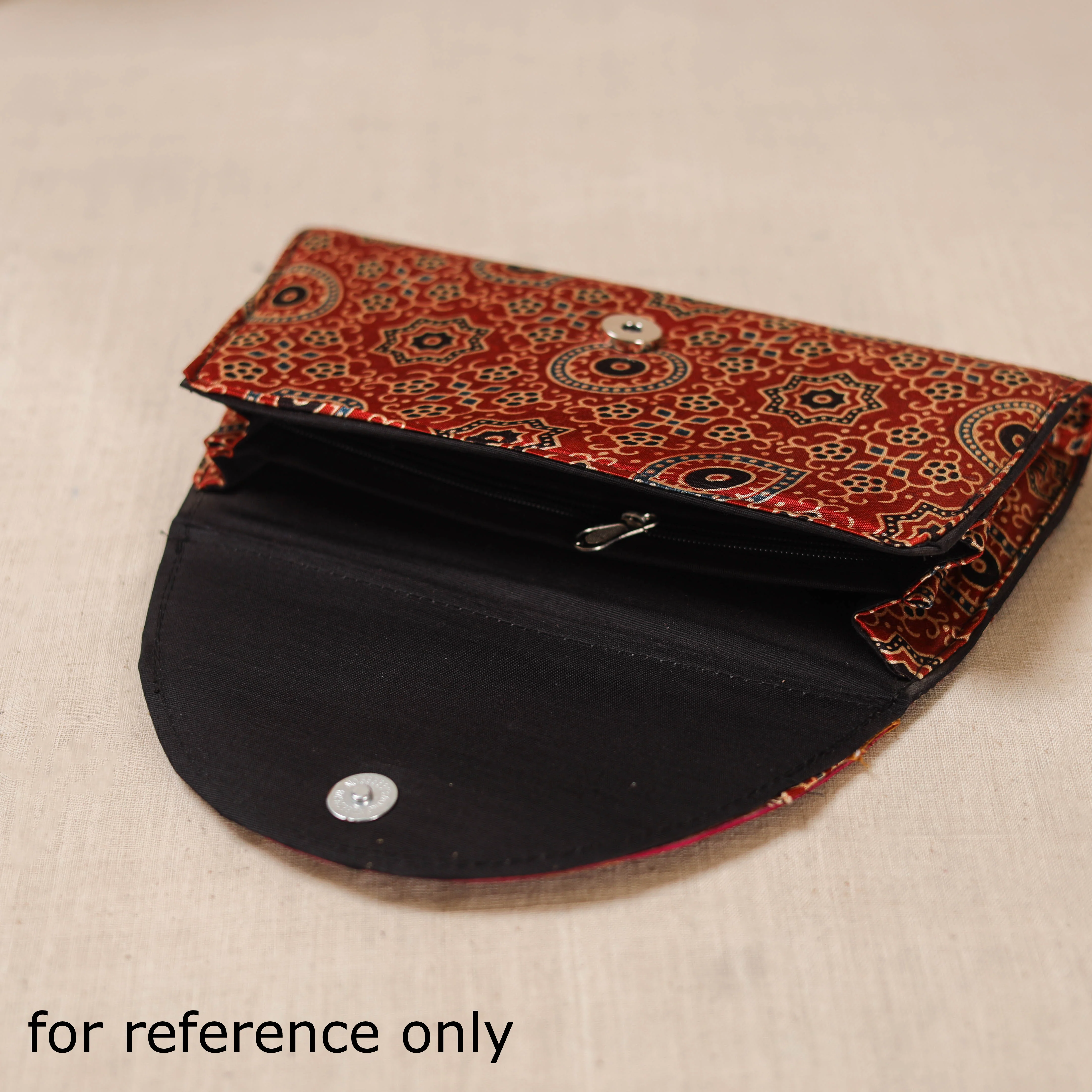 Brown - Traditional Kutch Mashru Silk Leather Flap Clutch / Wallet 23 - Image 4