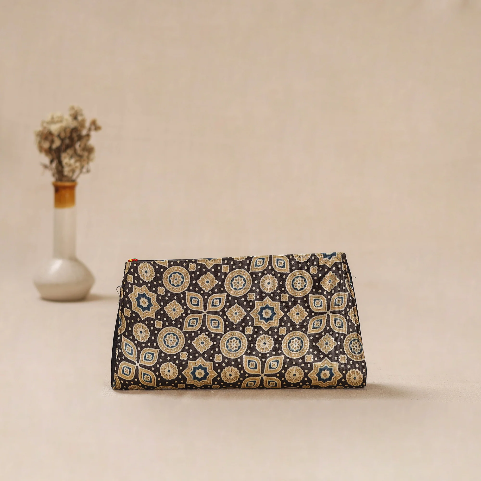 Brown - Traditional Kutch Mashru Silk Leather Flap Clutch / Wallet 25 - Image 3