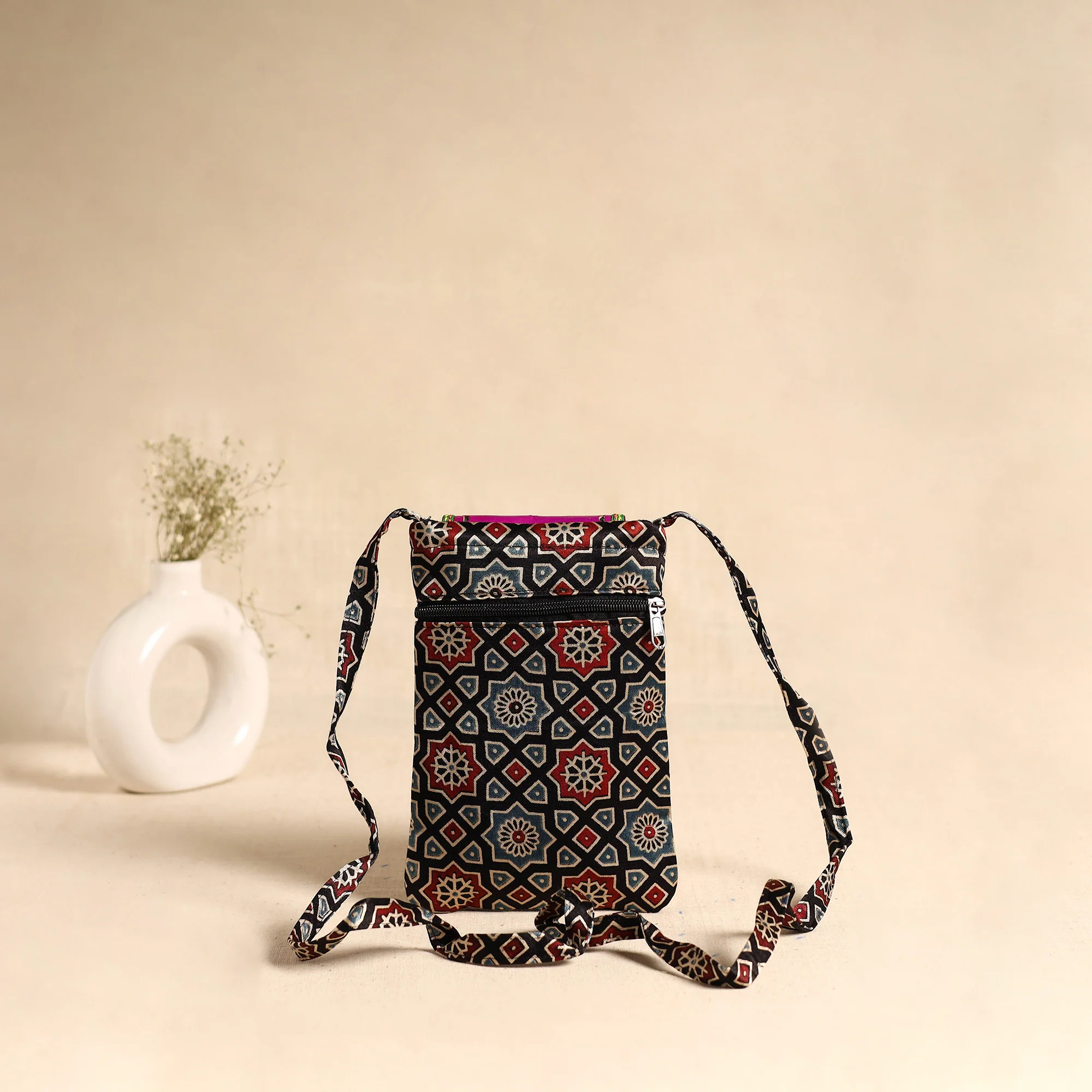 Traditional Kutch Mashru Silk Leather Flap Sling Bag 64 - Image 4