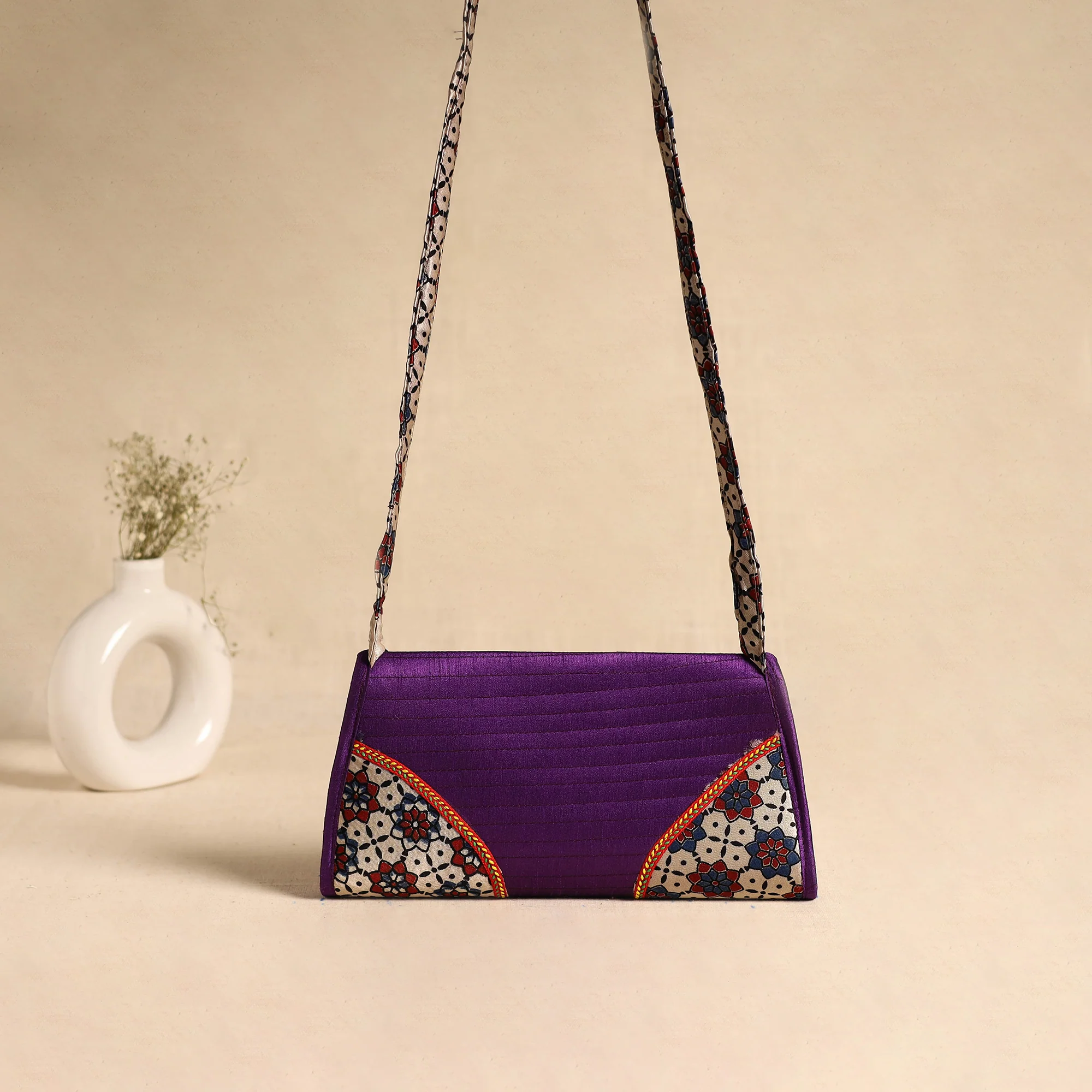 Traditional Kutch Patchwork Silk Leather Flap Sling Bag 28 - Image 4