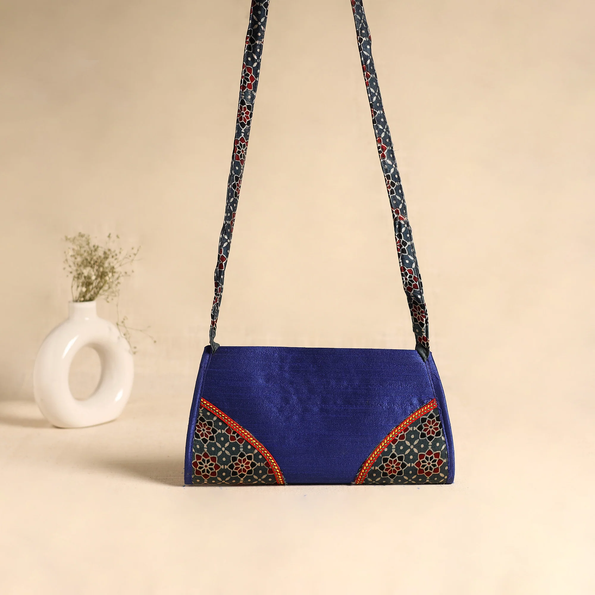 Traditional Kutch Patchwork Silk Leather Flap Sling Bag 32 - Image 4