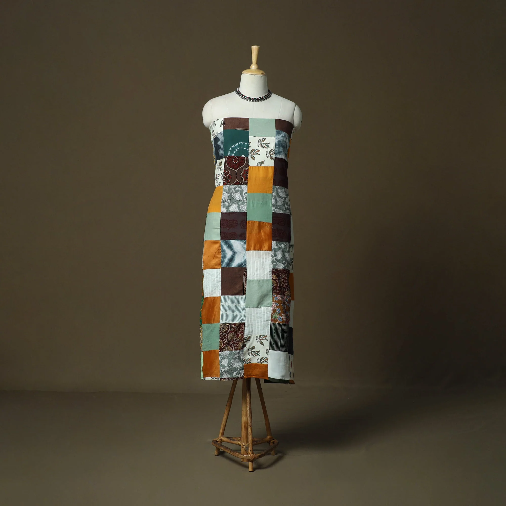 Multicolor - Tukdi Patchwork Cotton Unstitched Kurta Material (2.55M) 09