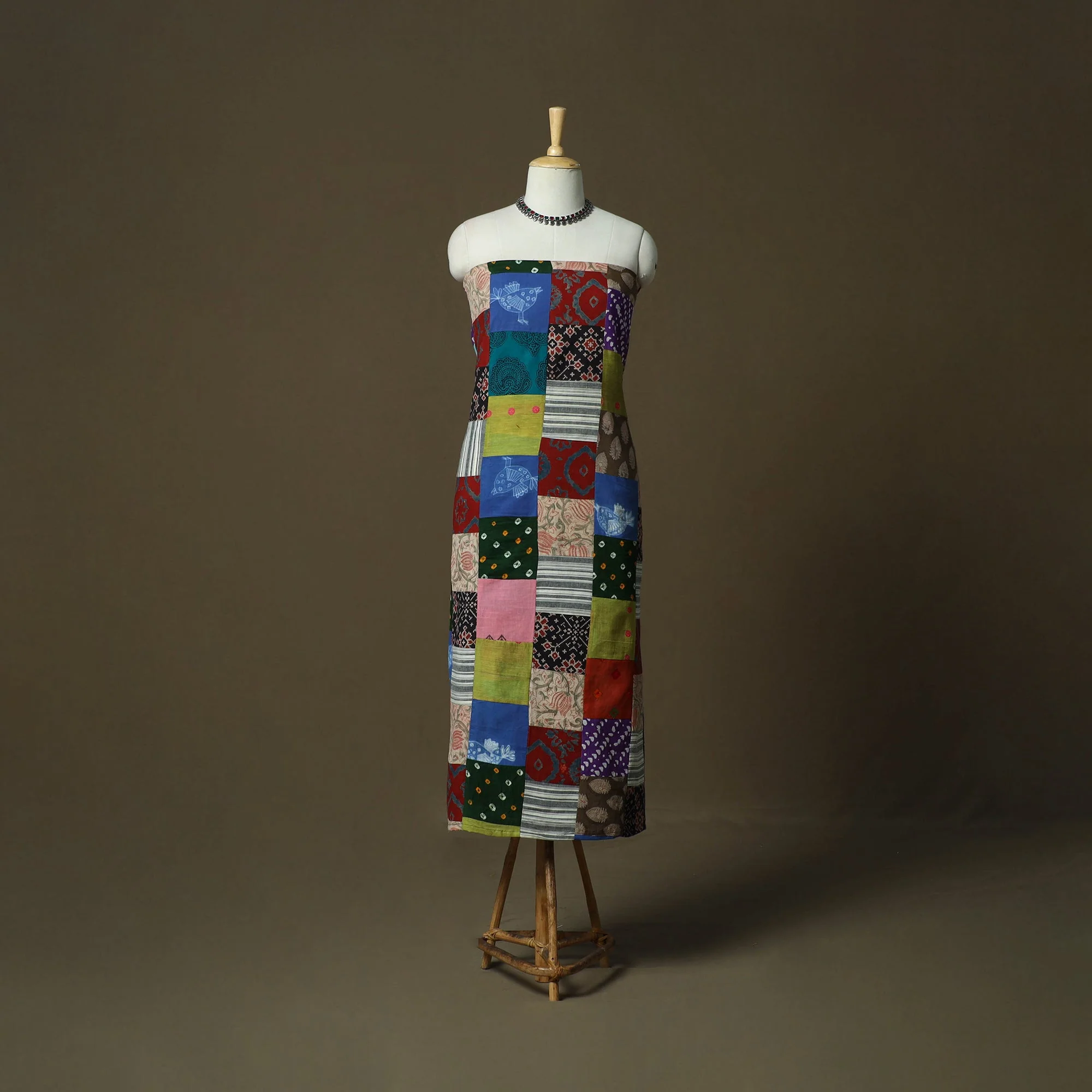 Multicolor - Tukdi Patchwork Cotton Unstitched Kurta Material (2.6M) 13
