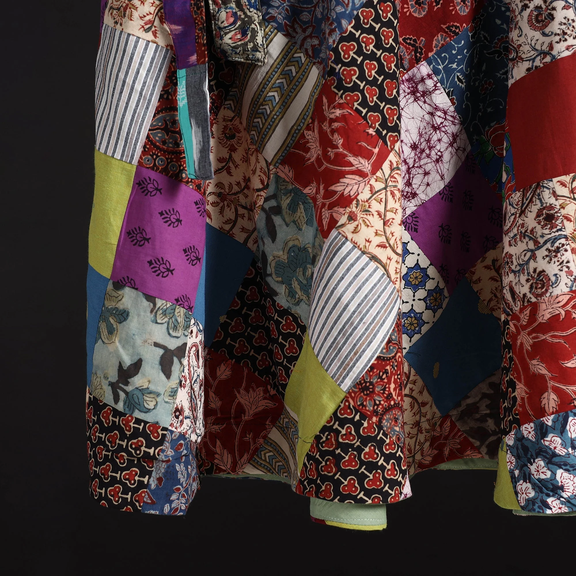 Multicolor - Tukdi Patchwork Cotton Wrap Around Skirt 09 - Image 4