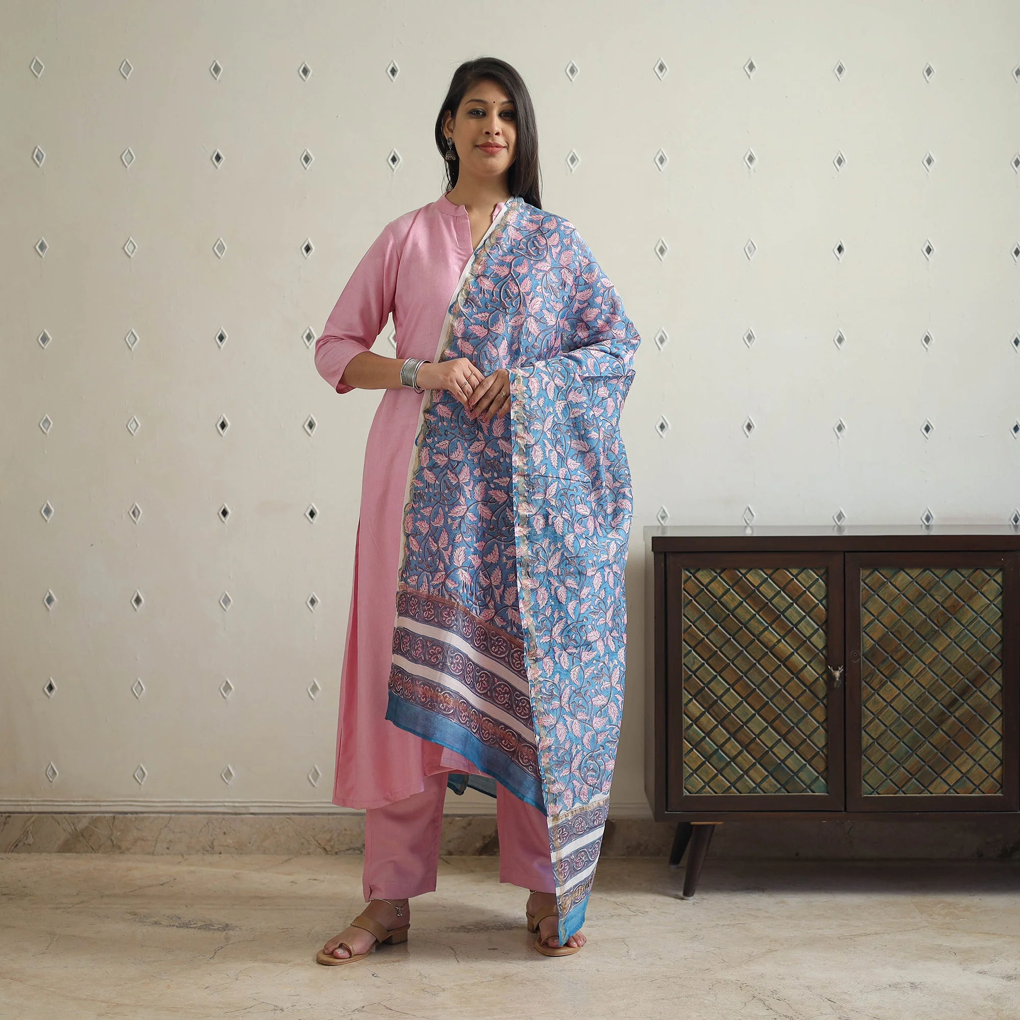 Pink - Tussar Silk Cotton Handloom Plain Kurta Set 15 - Image 4
