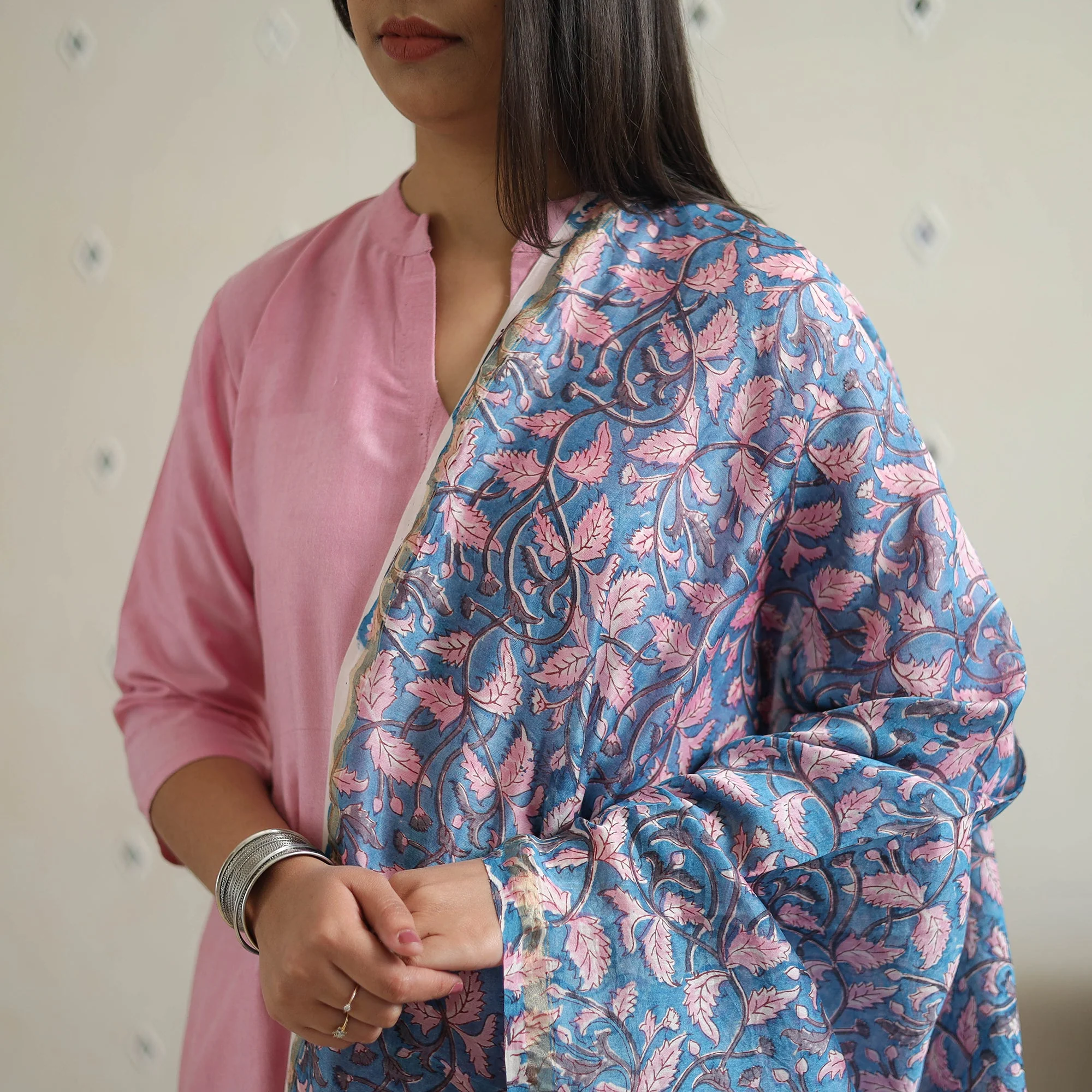 Pink - Tussar Silk Cotton Handloom Plain Kurta Set 15 - Image 5
