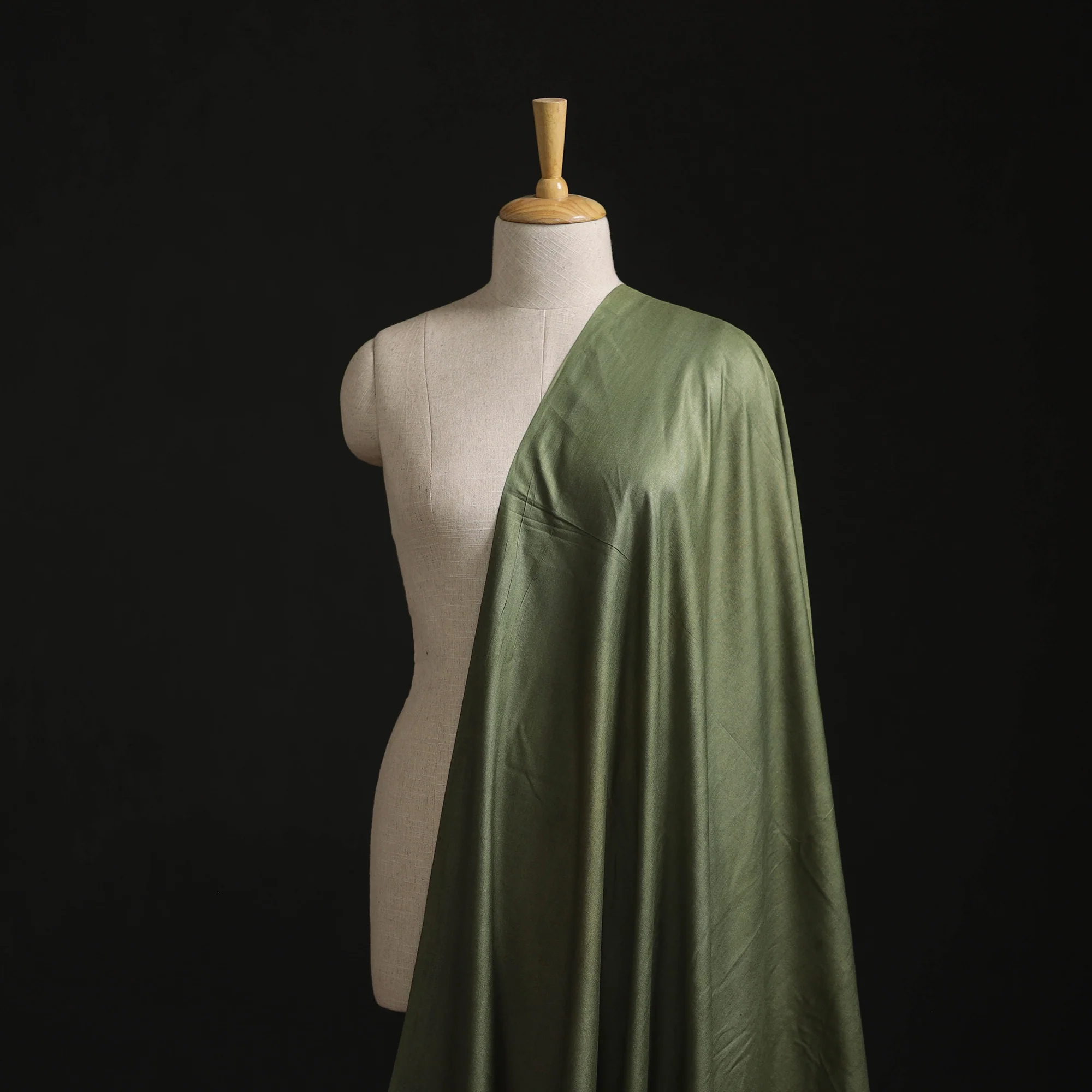 Green - Vidarbha Tussar Silk Handwoven Plain Fabric 12 - Image 2