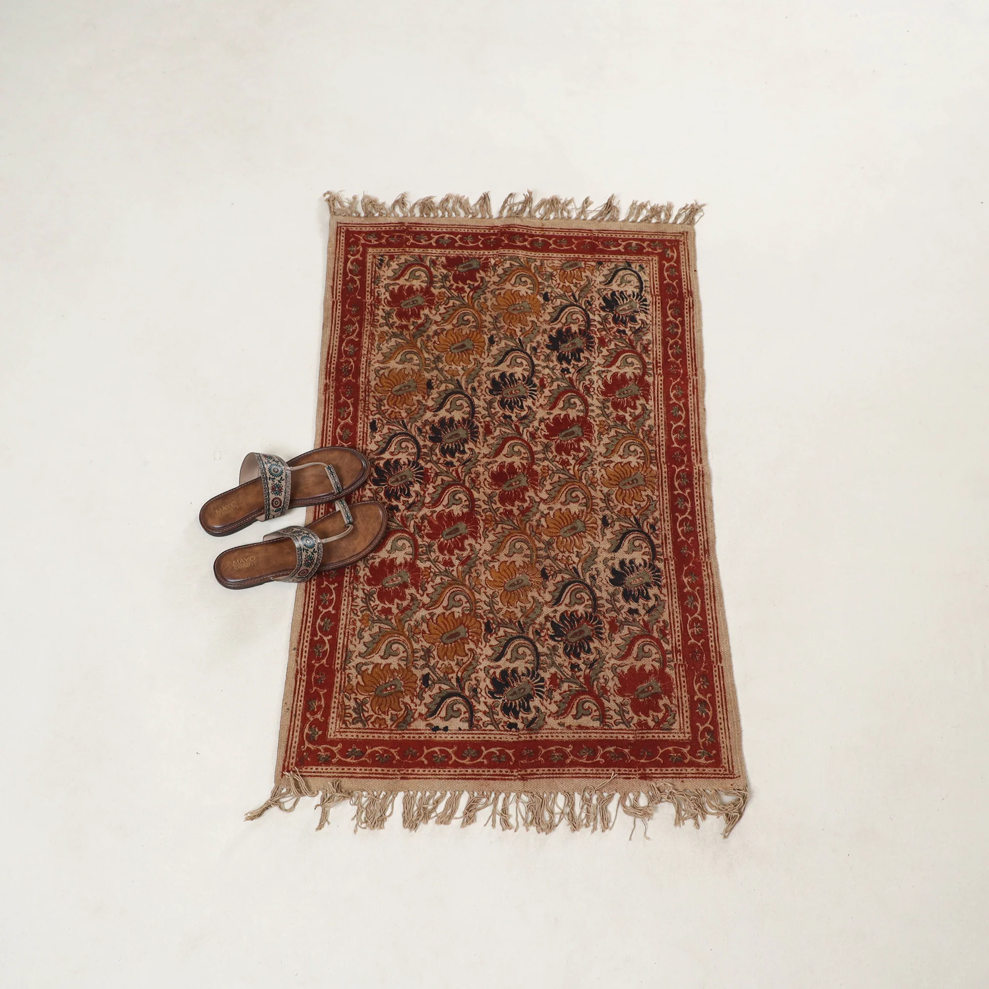 Multicolor - Warangal Handwoven Kalamkari Block Print Cotton Floor Mat (2 x 3 Feet) 02