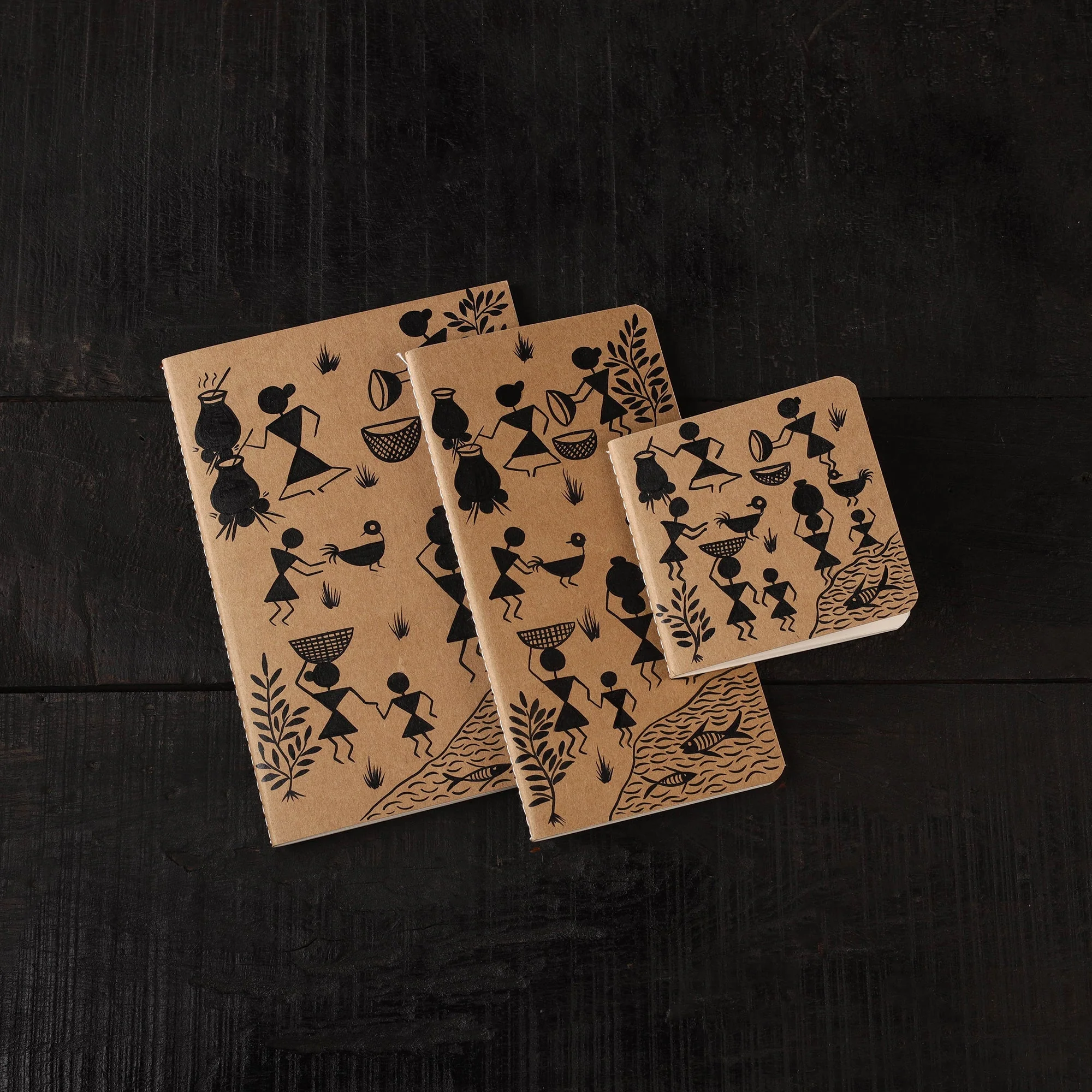 Warli Handpainted Handmade Paper Diaries (Set of 3) 18