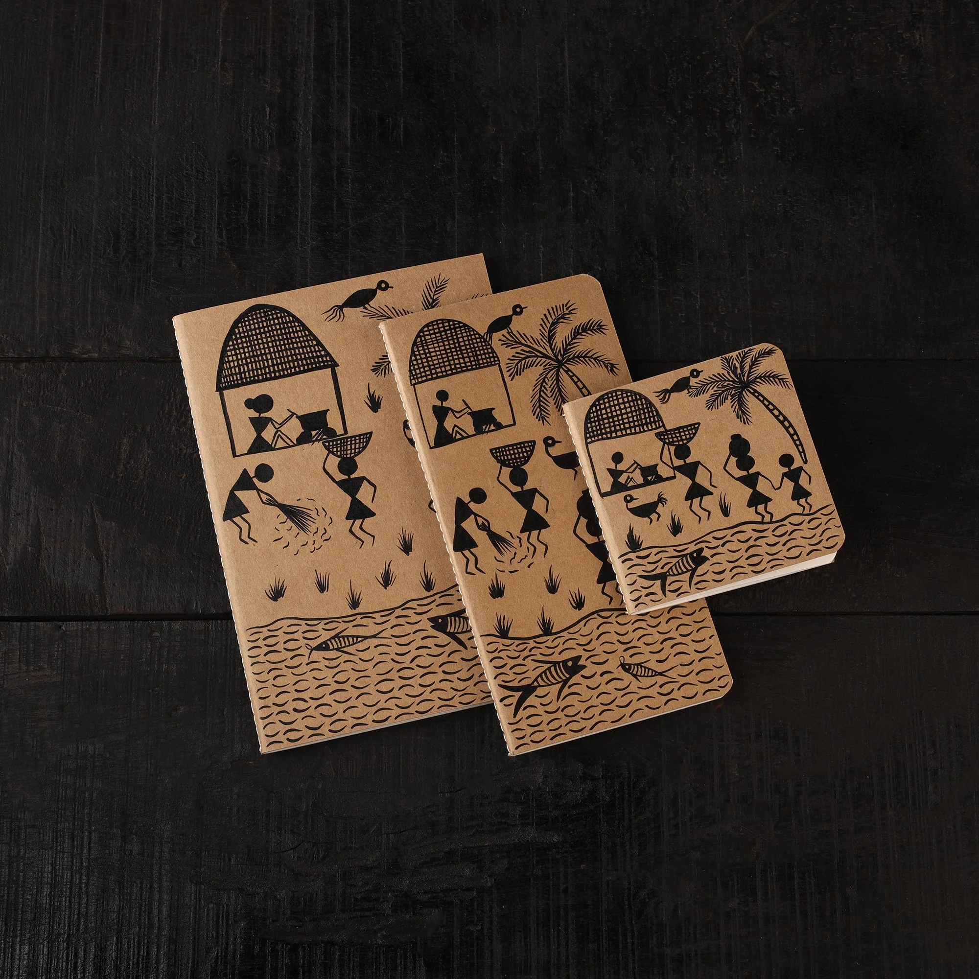 Warli Handpainted Handmade Paper Diaries (Set of 3) 24