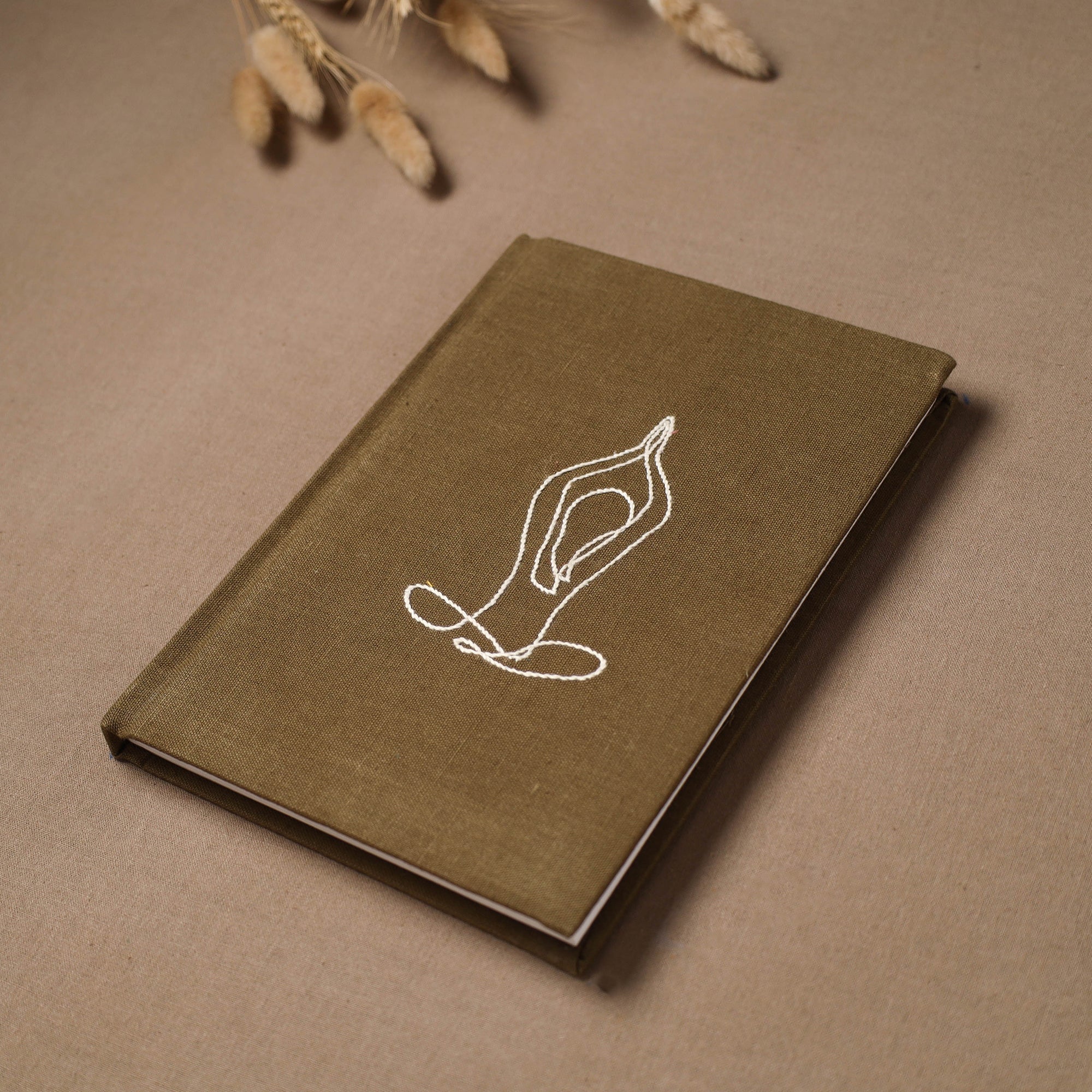 Brown - Yoga Hand Embroidered Fabric Cover Handmade Paper Journal / Diary (9 x 6 in) 03 - Image 2