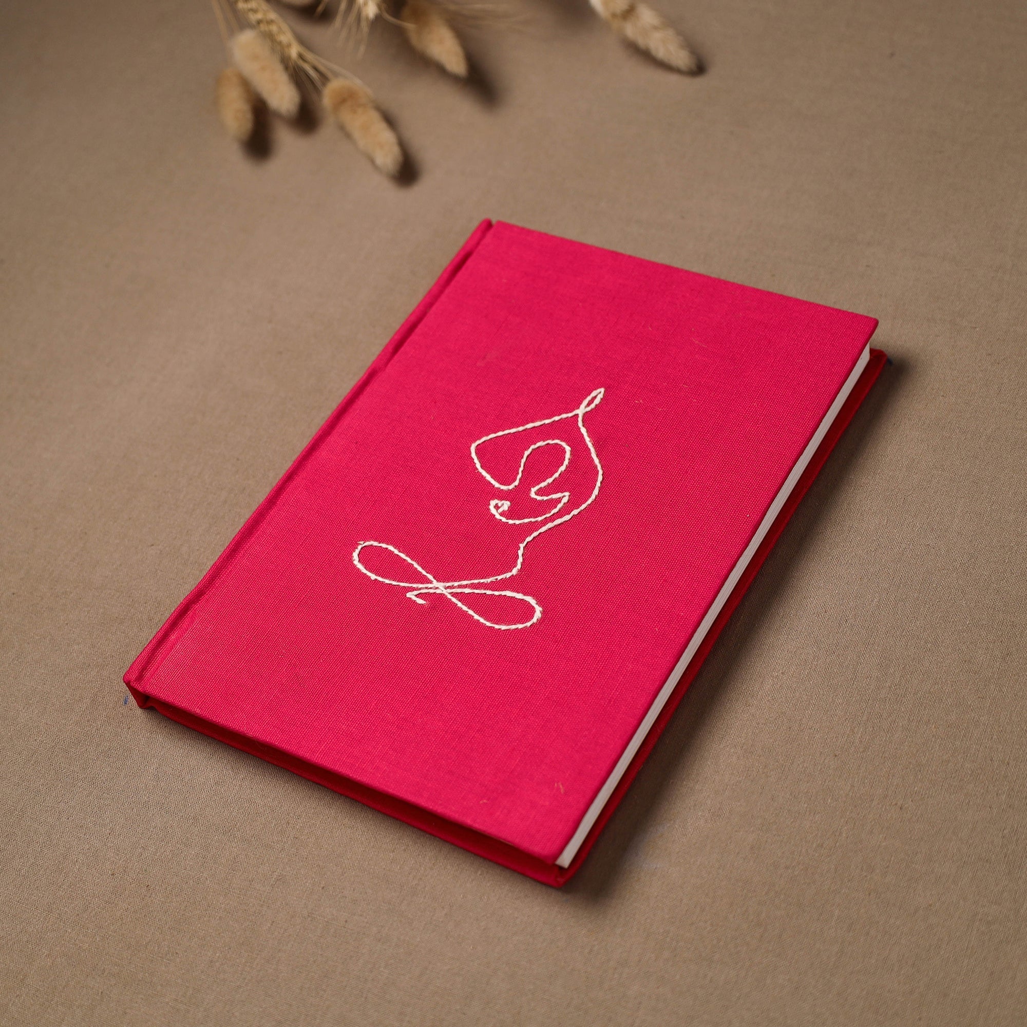 Pink - Yoga Hand Embroidered Fabric Cover Handmade Paper Journal / Diary (9 x 6 in) 13 - Image 2