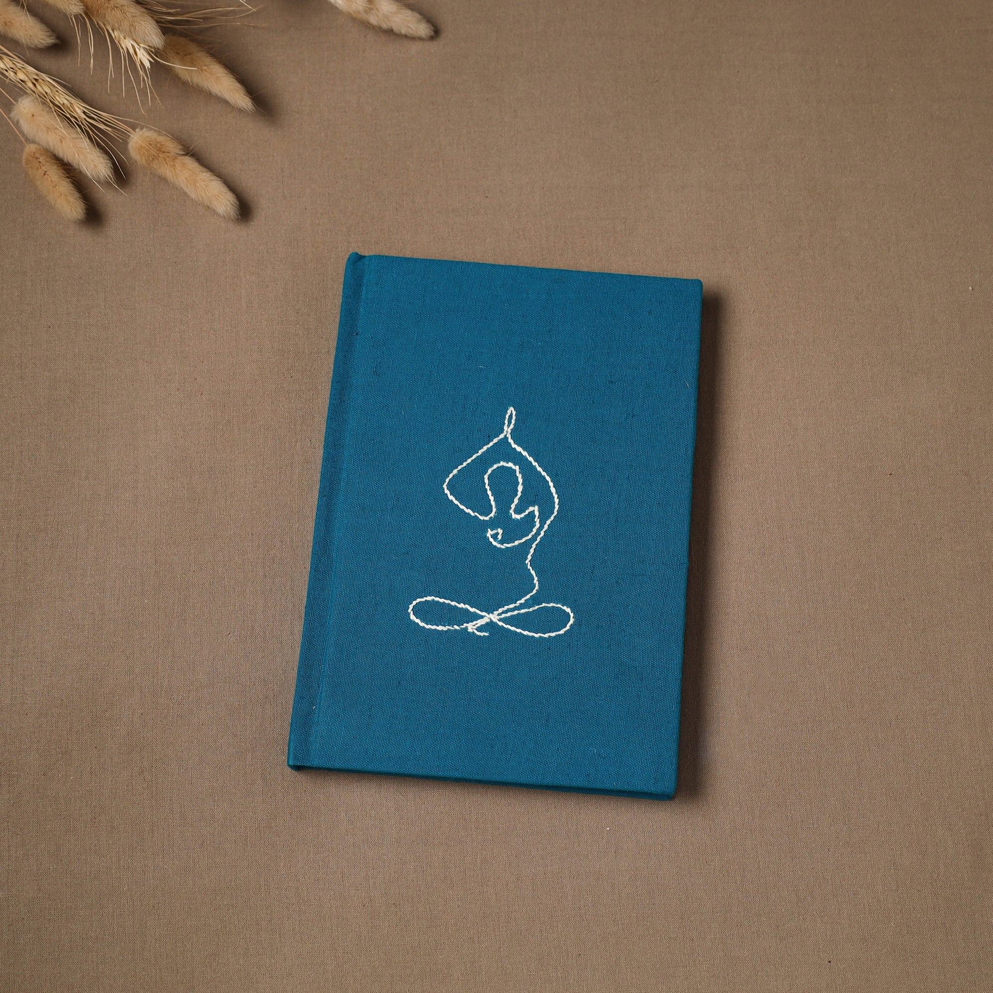 Blue - Yoga Hand Embroidered Fabric Cover Handmade Paper Journal / Diary (9 x 6 in) 15