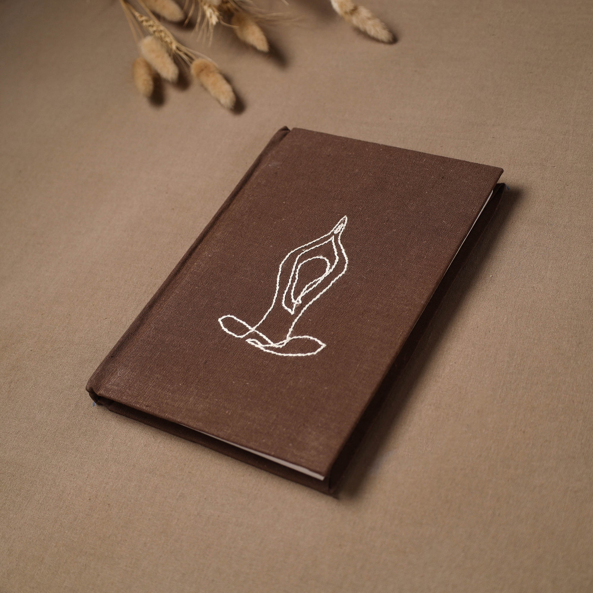Brown - Yoga Hand Embroidered Fabric Cover Handmade Paper Journal / Diary (9 x 6 in) 21 - Image 2