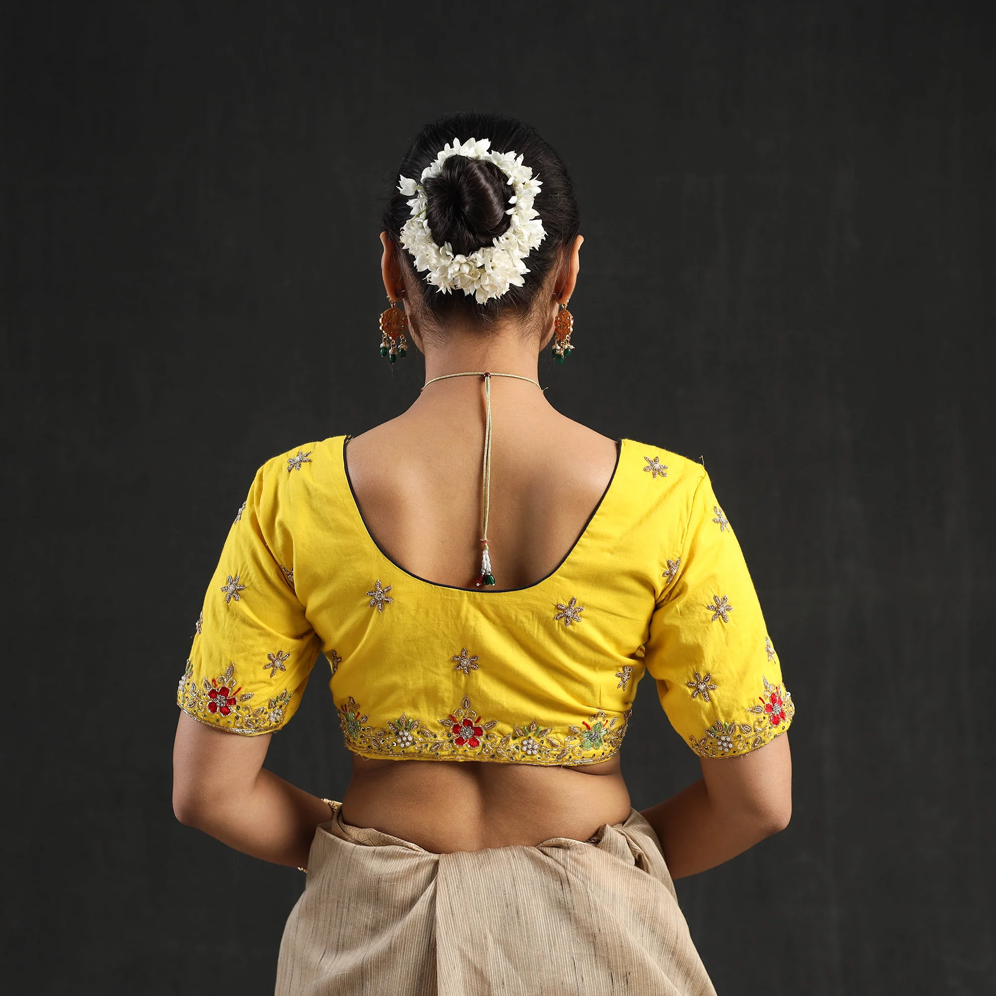 Yellow - Zardozi Hand Embroidery Cotton Blouse 07 - Image 4