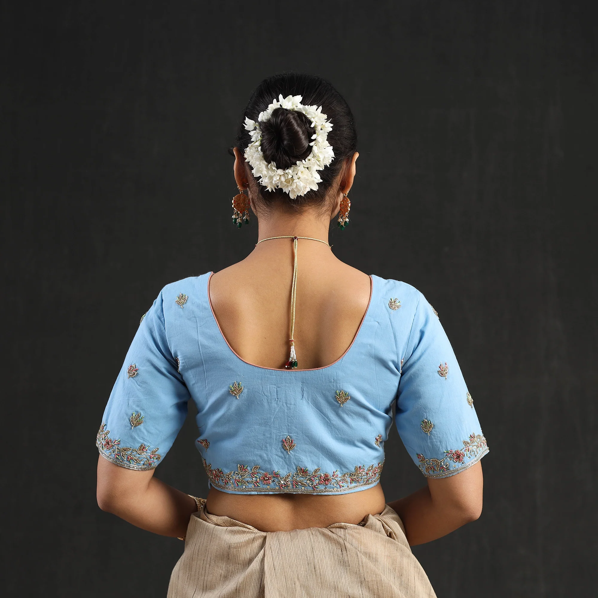 Blue - Zardozi Hand Embroidery Cotton Blouse 11 - Image 4