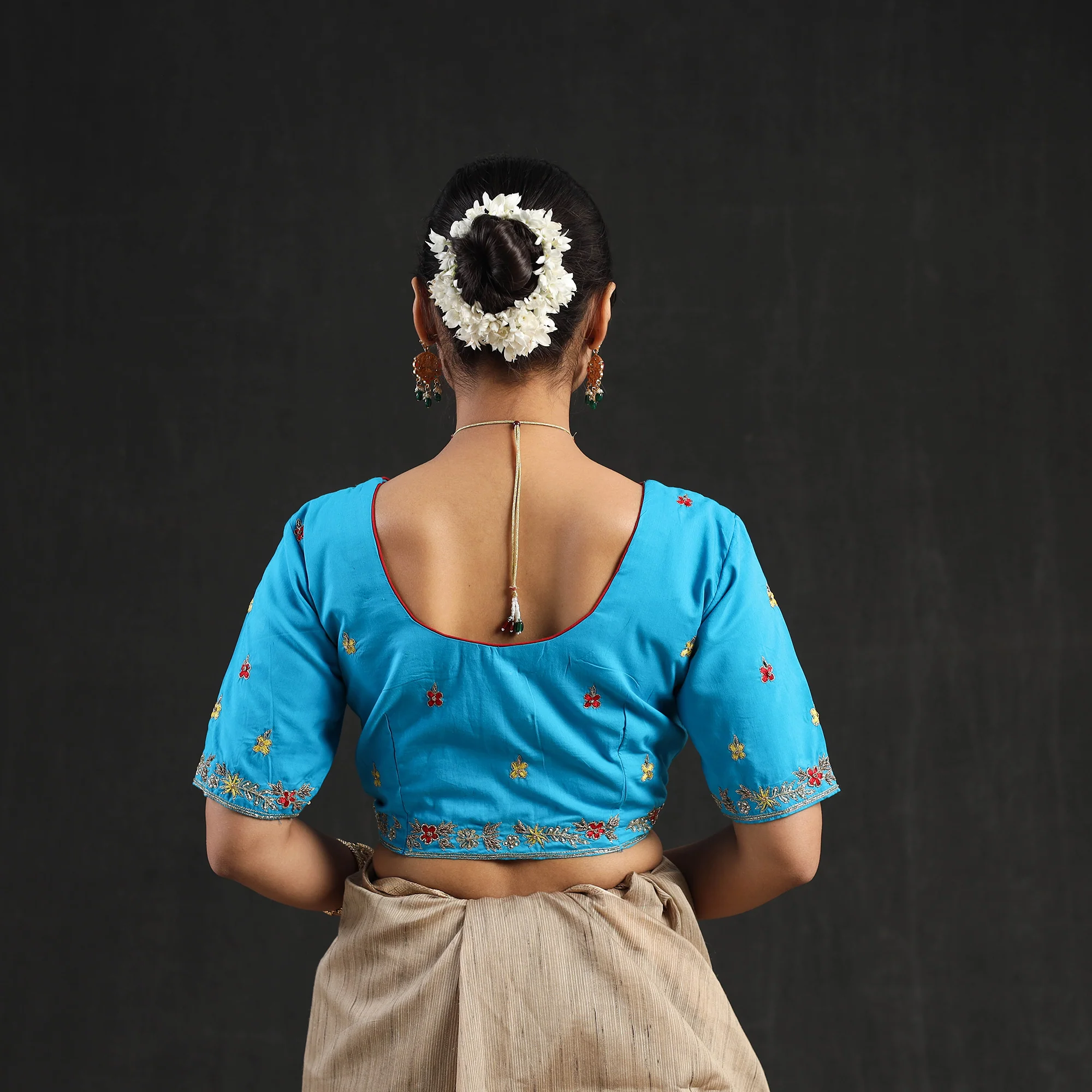 Blue - Zardozi Hand Embroidery Cotton Blouse 12 - Image 4