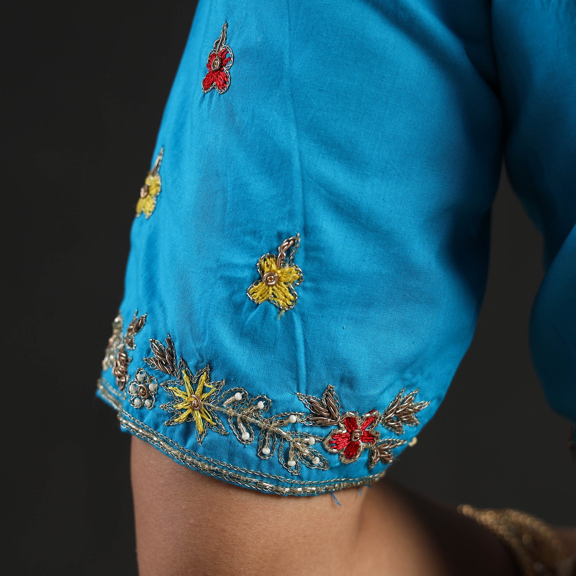 Blue - Zardozi Hand Embroidery Cotton Blouse 12 - Image 5