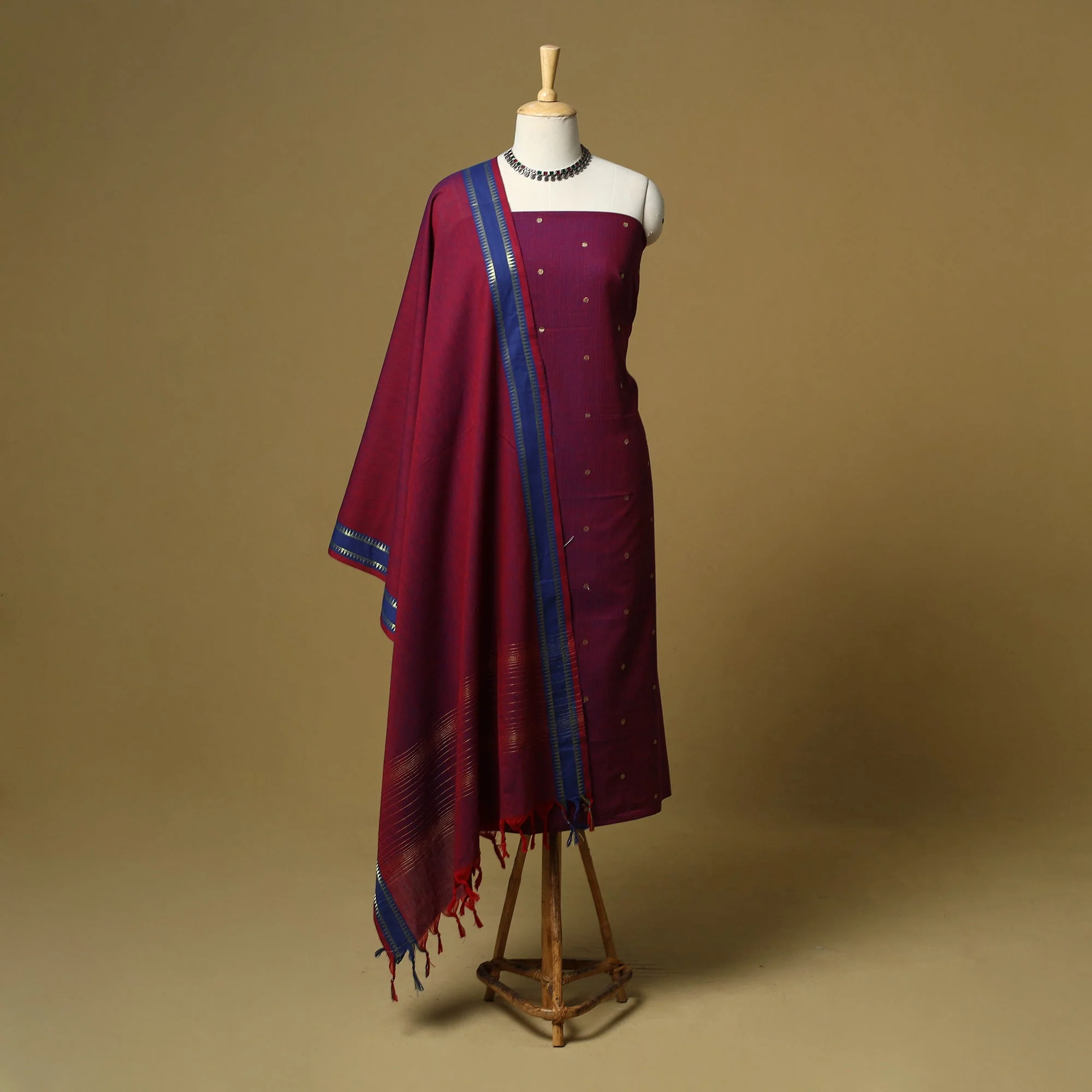 Purple - Zari Buti Jacquard Cotton 3pc Unstitched Dress Material 177 - Image 2