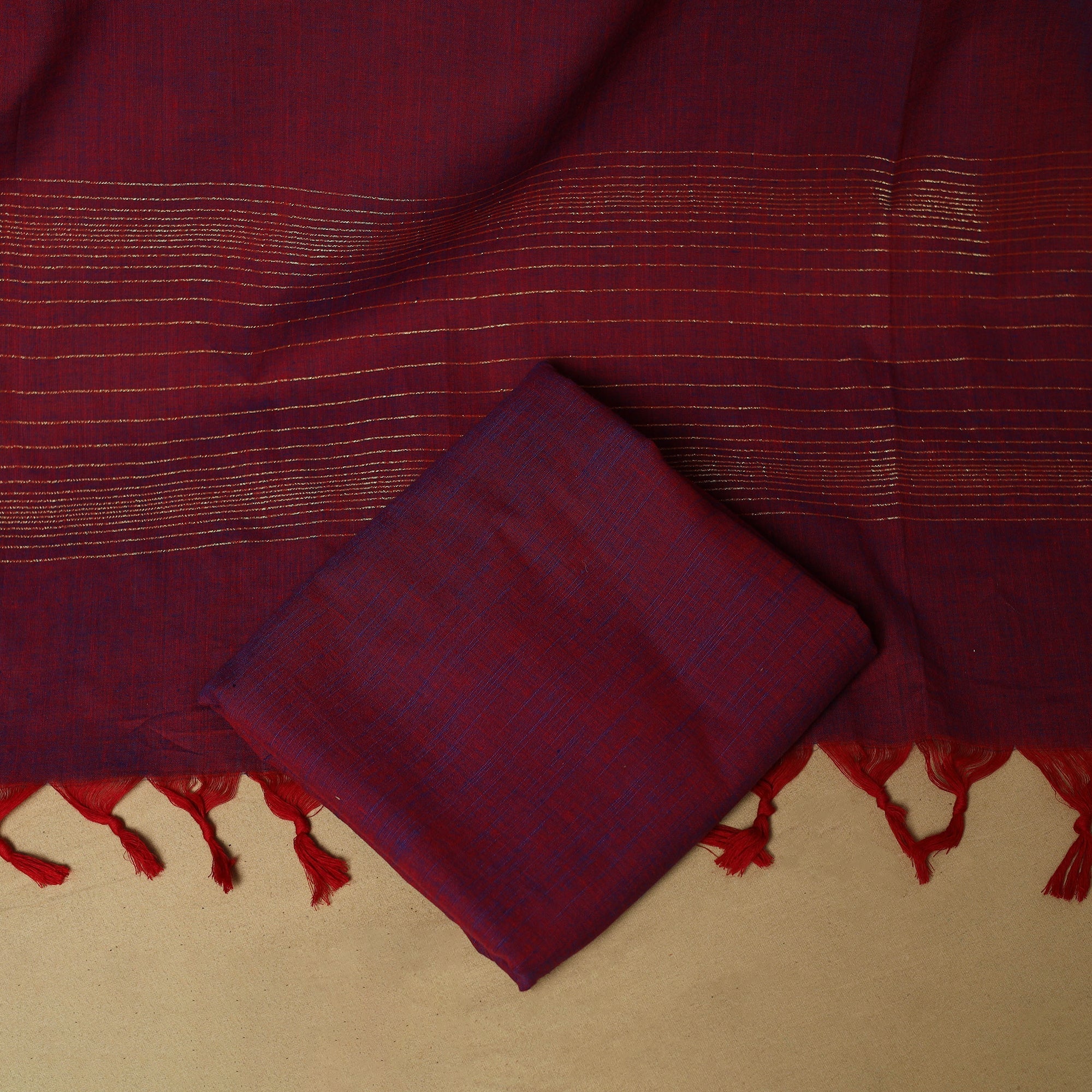 Purple - Zari Buti Jacquard Cotton 3pc Unstitched Dress Material 177 - Image 5