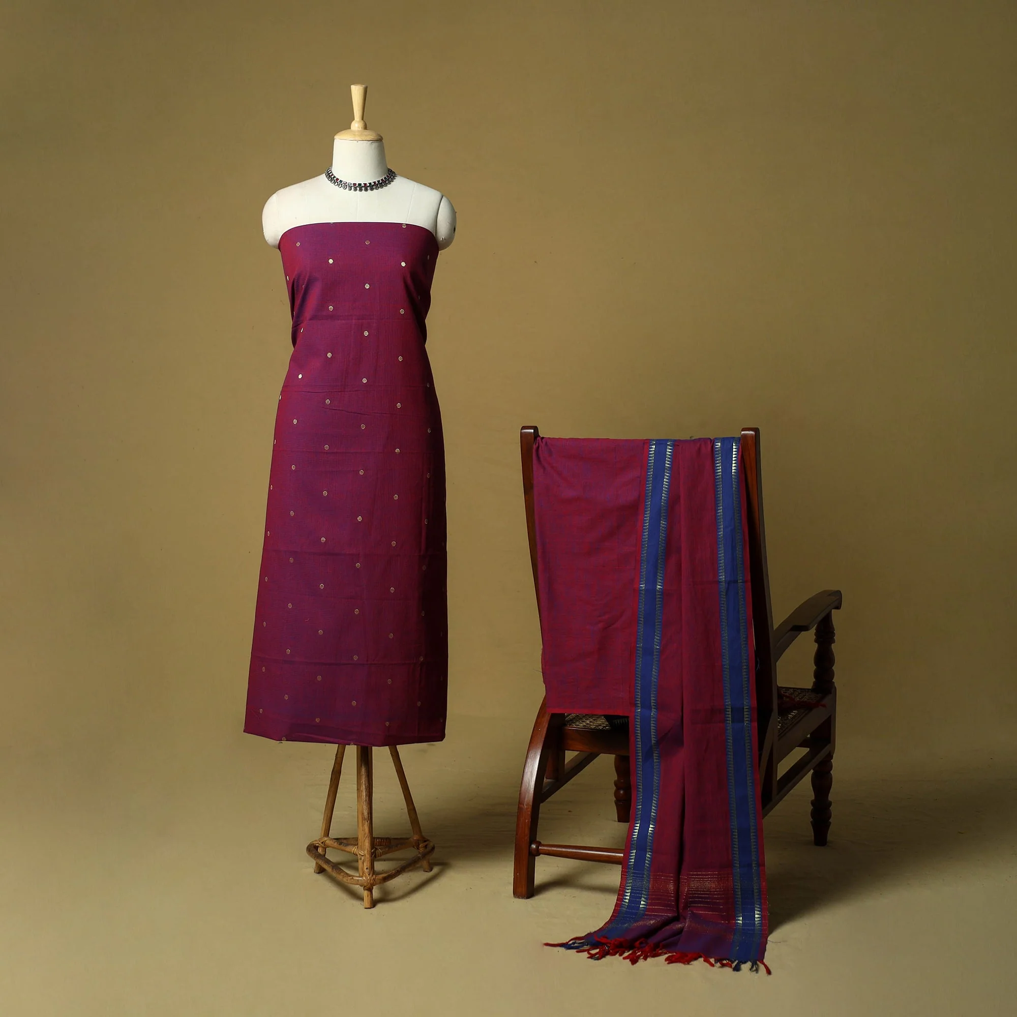 Purple - Zari Buti Jacquard Cotton 3pc Unstitched Dress Material 55