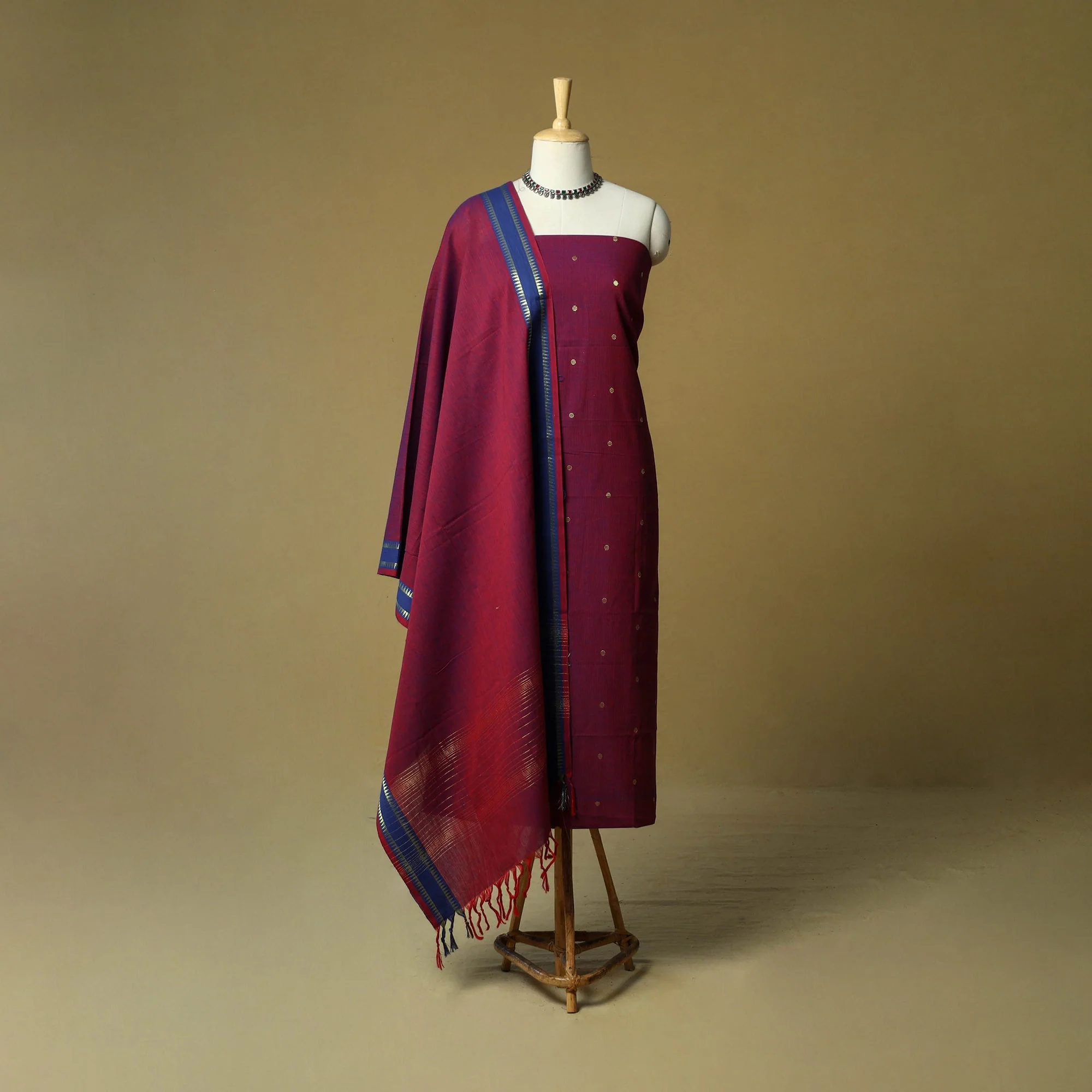 Purple - Zari Buti Jacquard Cotton 3pc Unstitched Dress Material 55 - Image 2