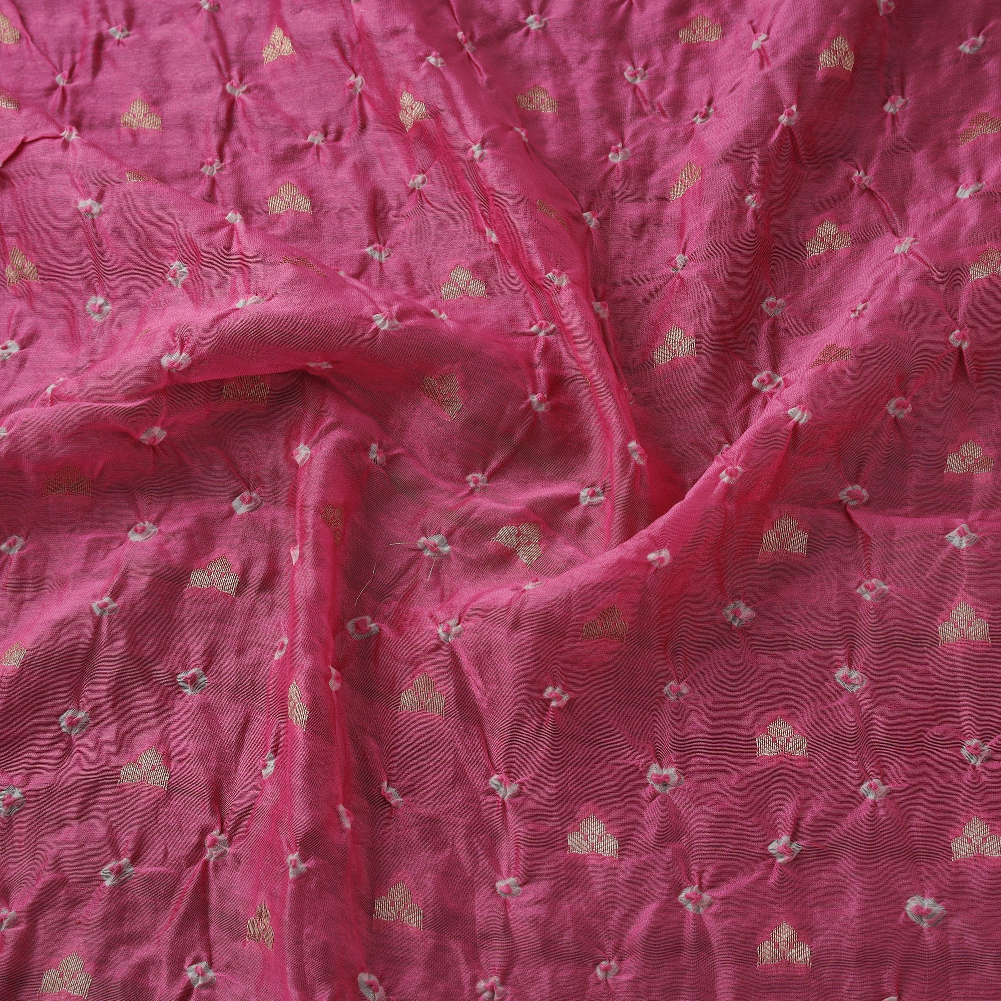 Pink - Zari Buti Silk Tie-Dye Bandhani Fabric 05 - Image 4