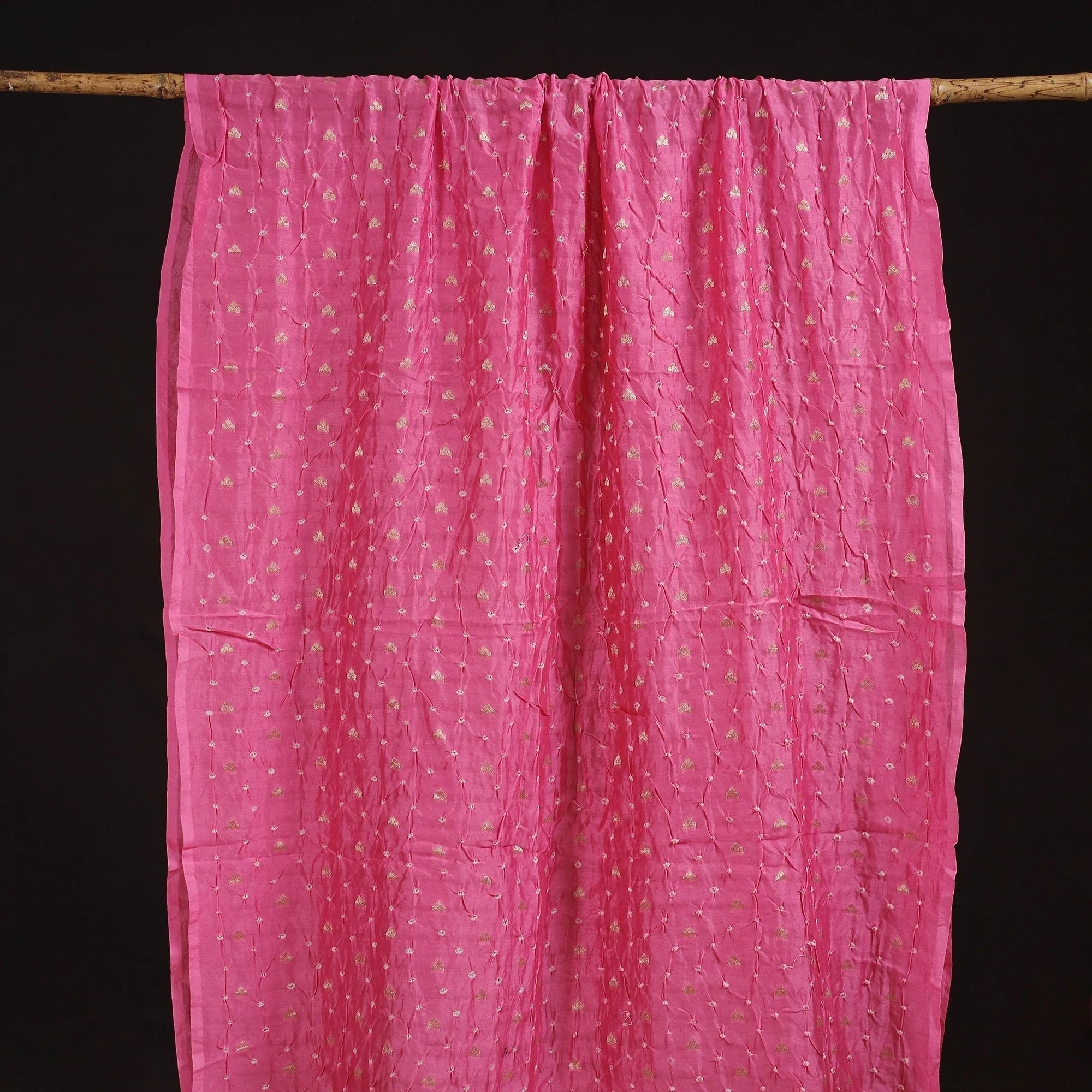 Pink - Zari Buti Silk Tie-Dye Bandhani Fabric 05 - Image 5