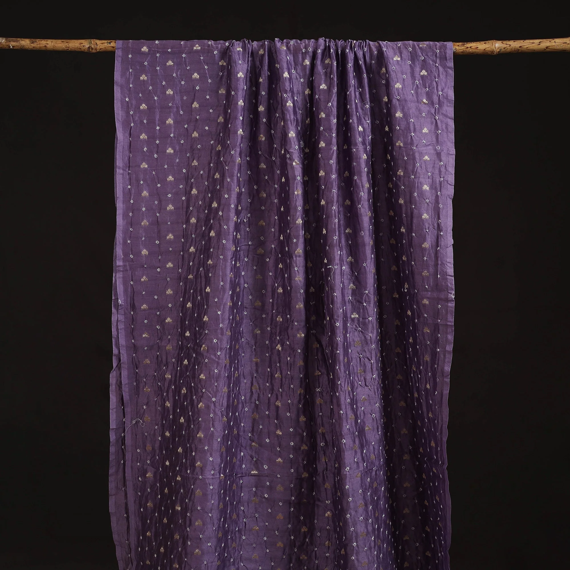 Purple - Zari Buti Silk Tie-Dye Bandhani Fabric 06 - Image 5